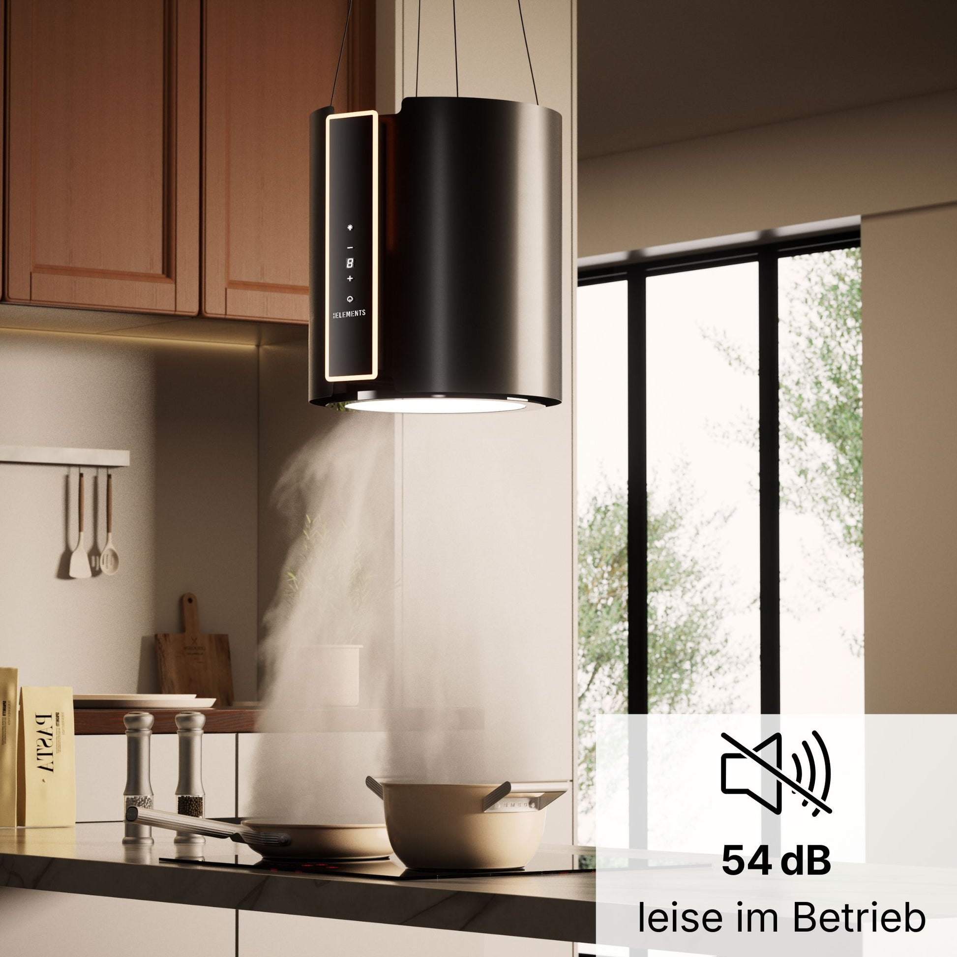 KB ELEMENTS Dunstabzugshaube freihängend 38 cm – 1000 m³/h, Touch & Fernbedienung, Umluft