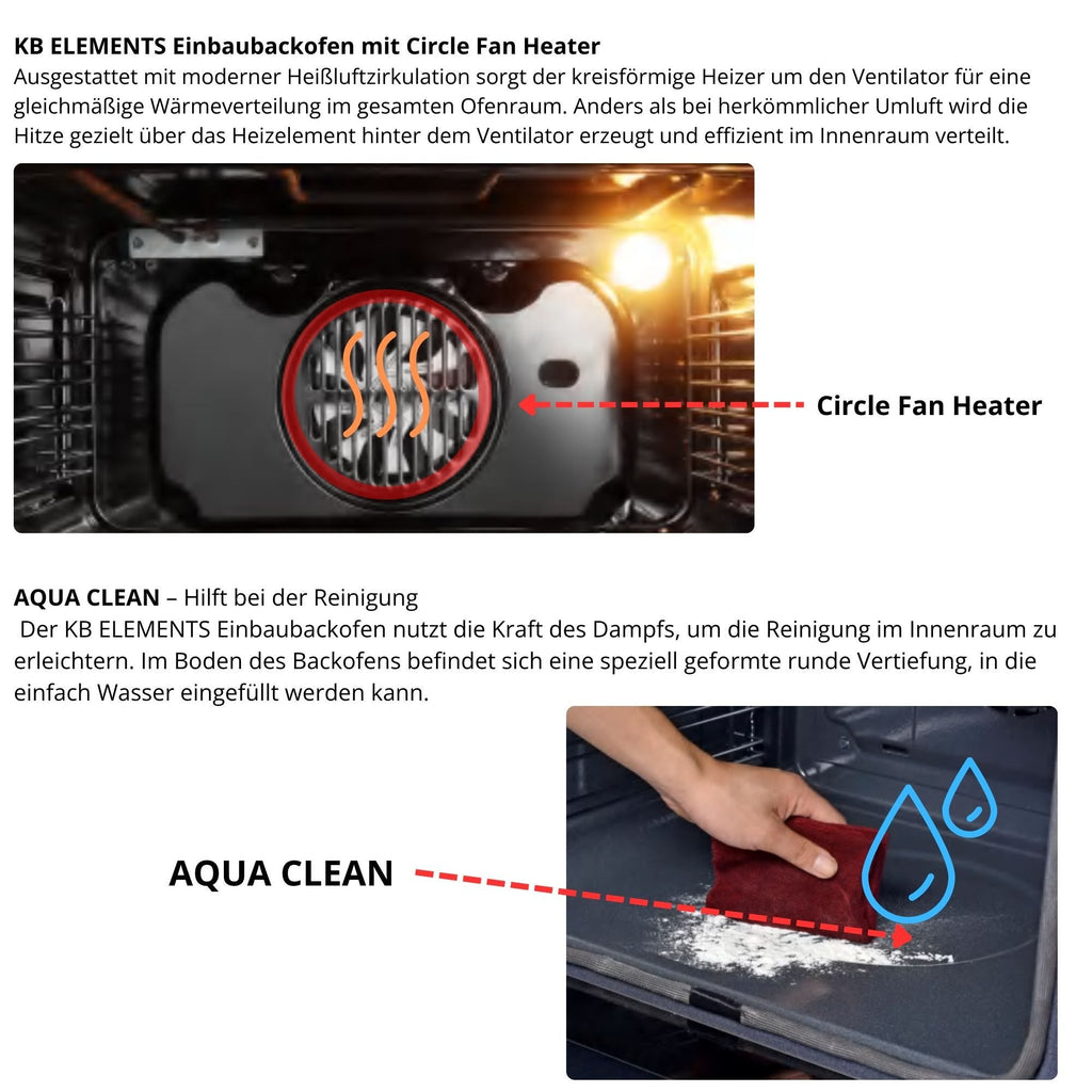 KB Elements Einbaubackofen 73 Liter, 60 cm Breit, AQUA CLEAN