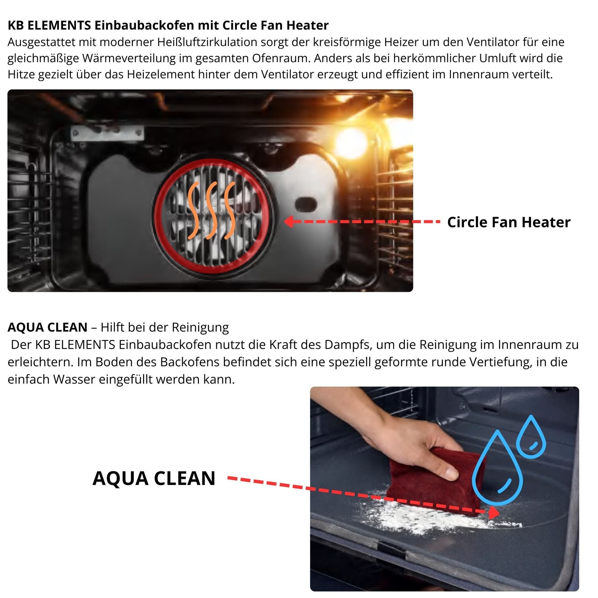 KB Elements Einbaubackofen 73 Liter, 60 cm Breit, AQUA CLEAN