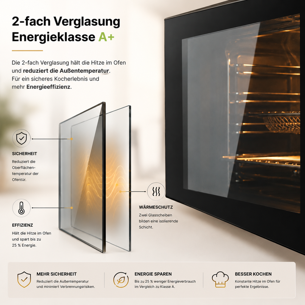KB ELEMENTS Herdset 2-teilig – Einbaubackofen 60 cm + Glaskeramikkochfeld 77 cm | Air Fry, A+, Schwarz