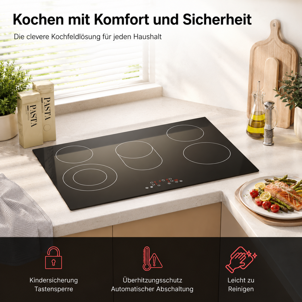 KB ELEMENTS Herdset 2-teilig – Einbaubackofen 60 cm + Glaskeramikkochfeld 77 cm | Air Fry, A+, Schwarz