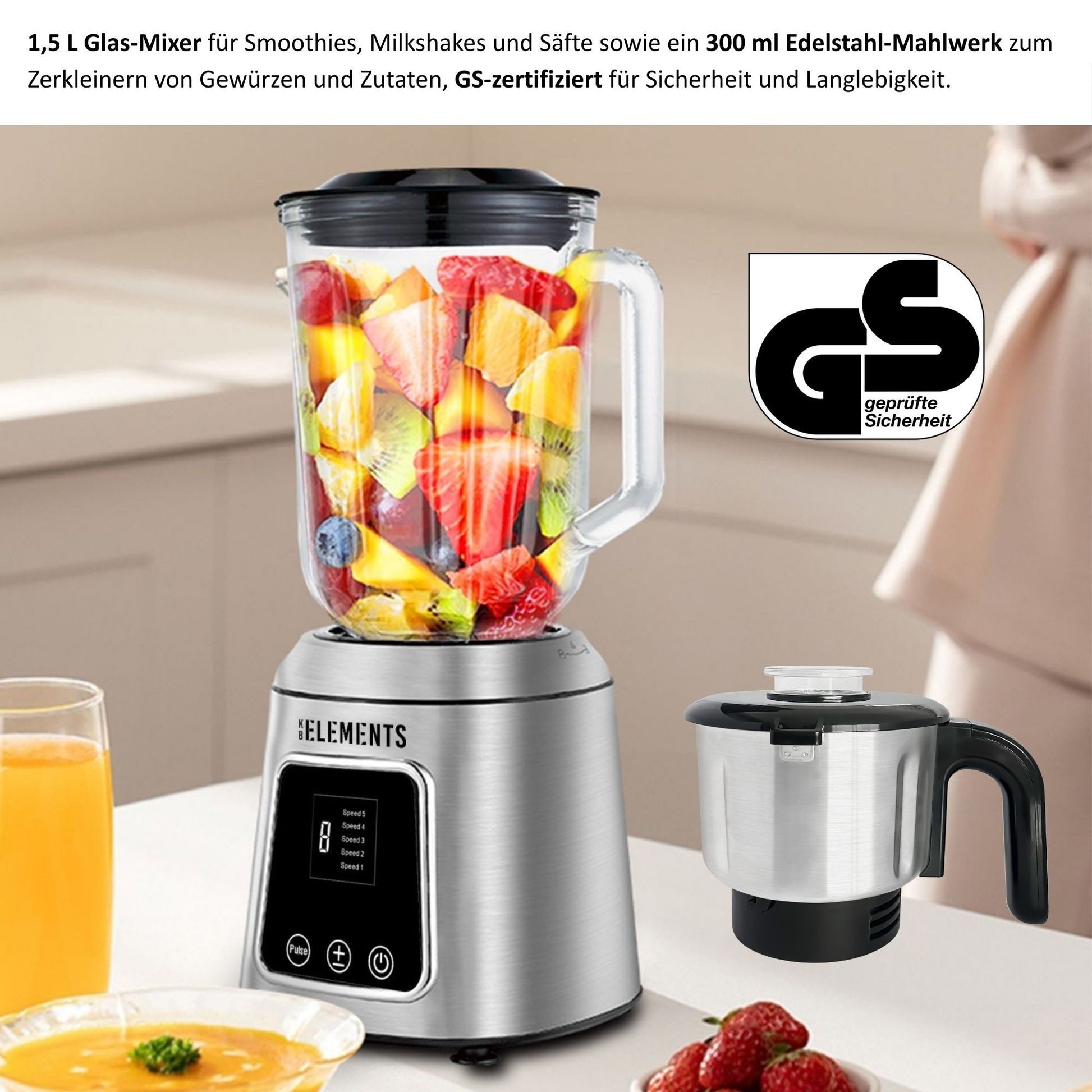 KB ELEMENTS Stand 2 in 1 Mixer - 600W Voll Kupfer Motor, Full Touch Display