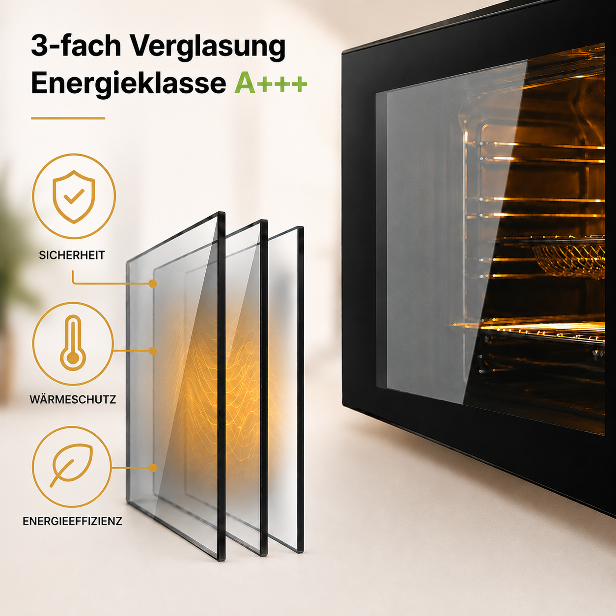 3-fach verglaste Backofentür abnehmbar Einbaubackofen ELK75DV1 KB ELEMENTS