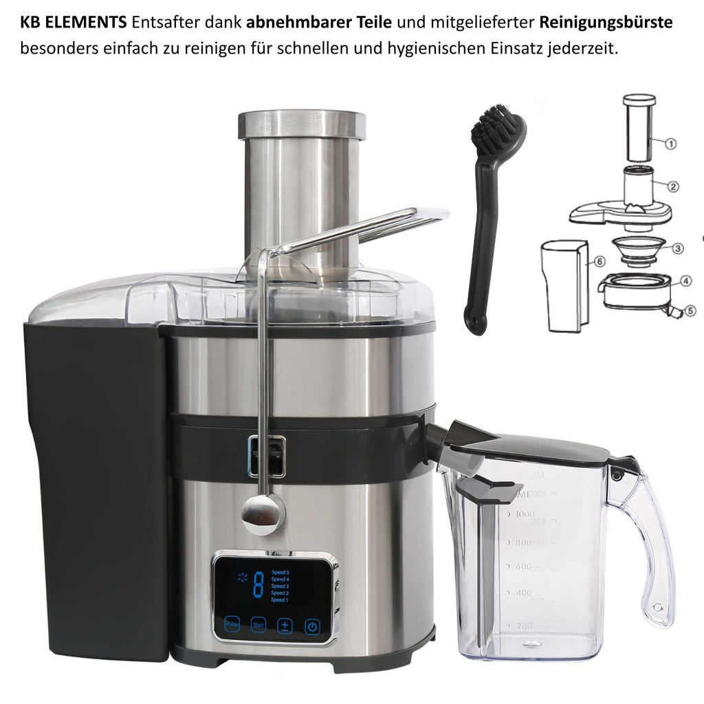 KB ELEMENTS Edelstahl Entsafter, 800 Watt Voll Kupfer Motor, Touch Display