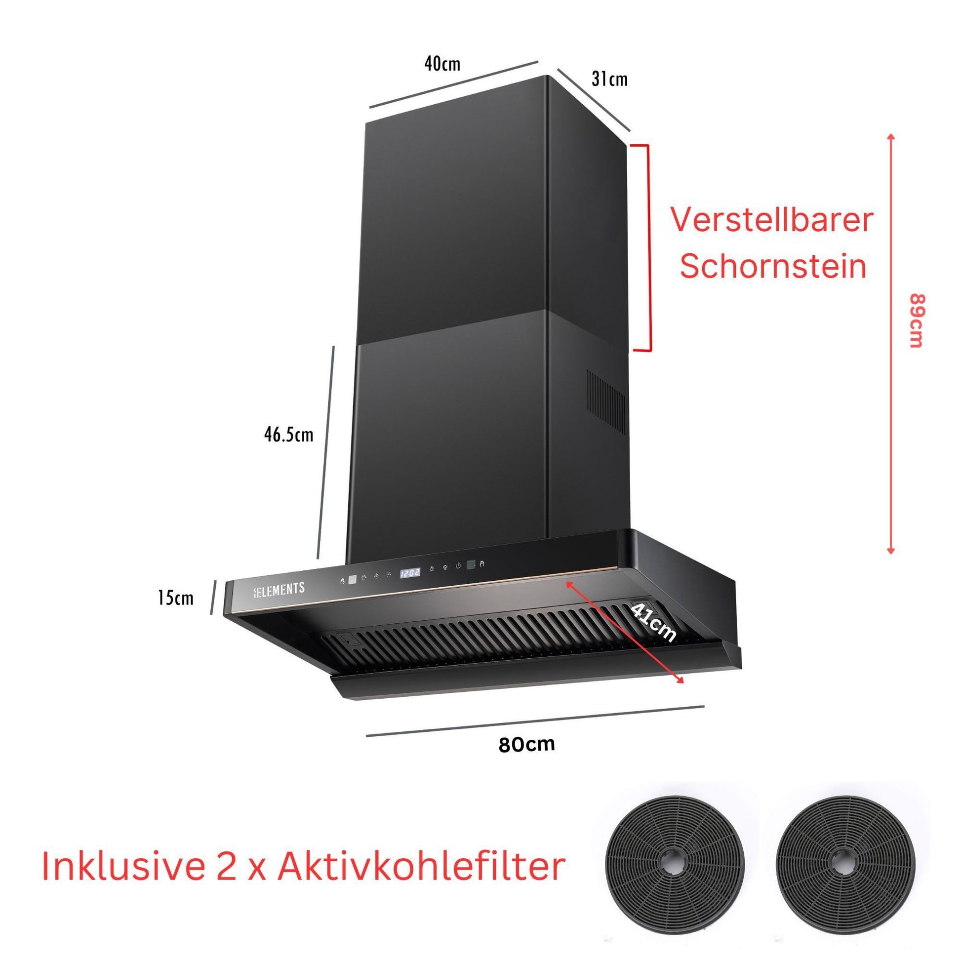KB Elements Wandhaube Dunstabzugshaube 80 CM, ELK151H80