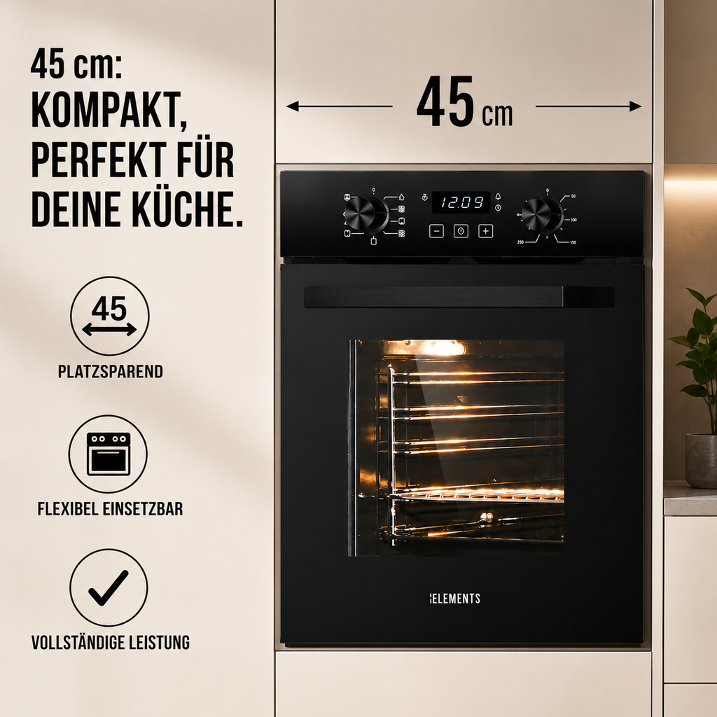 Einbaubackofen ELK45EV1 Einbaubreite 45 cm Abmessungen KB ELEMENTS
