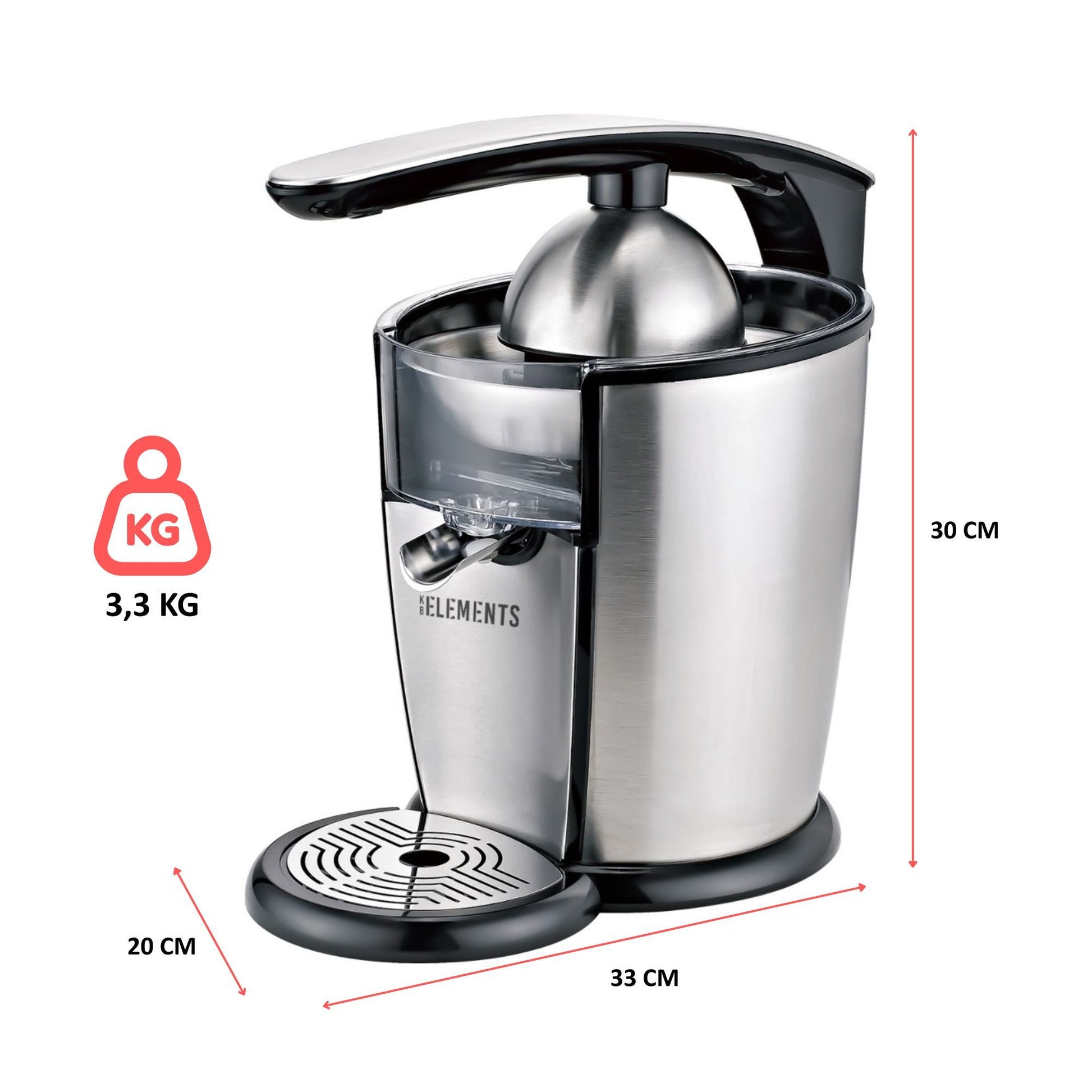 KB ELEMENTS elektrische Zitruspresse, 300 Watt Vollkupfer Motor, Edelstahl