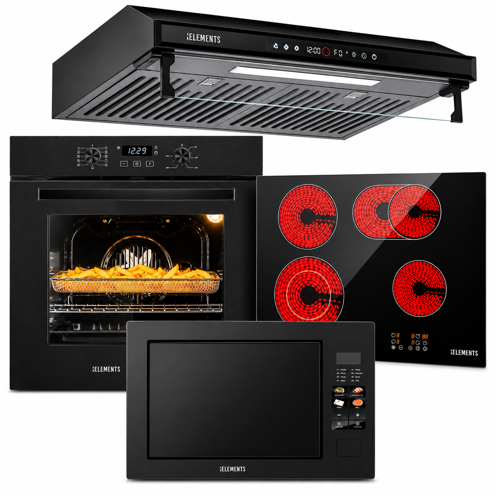 KB ELEMENTS Herdset 4-teilig ELK75EV1P ELK60CR1 ELK156S60B ELK25MB1 – Komplett-Küche Schwarz