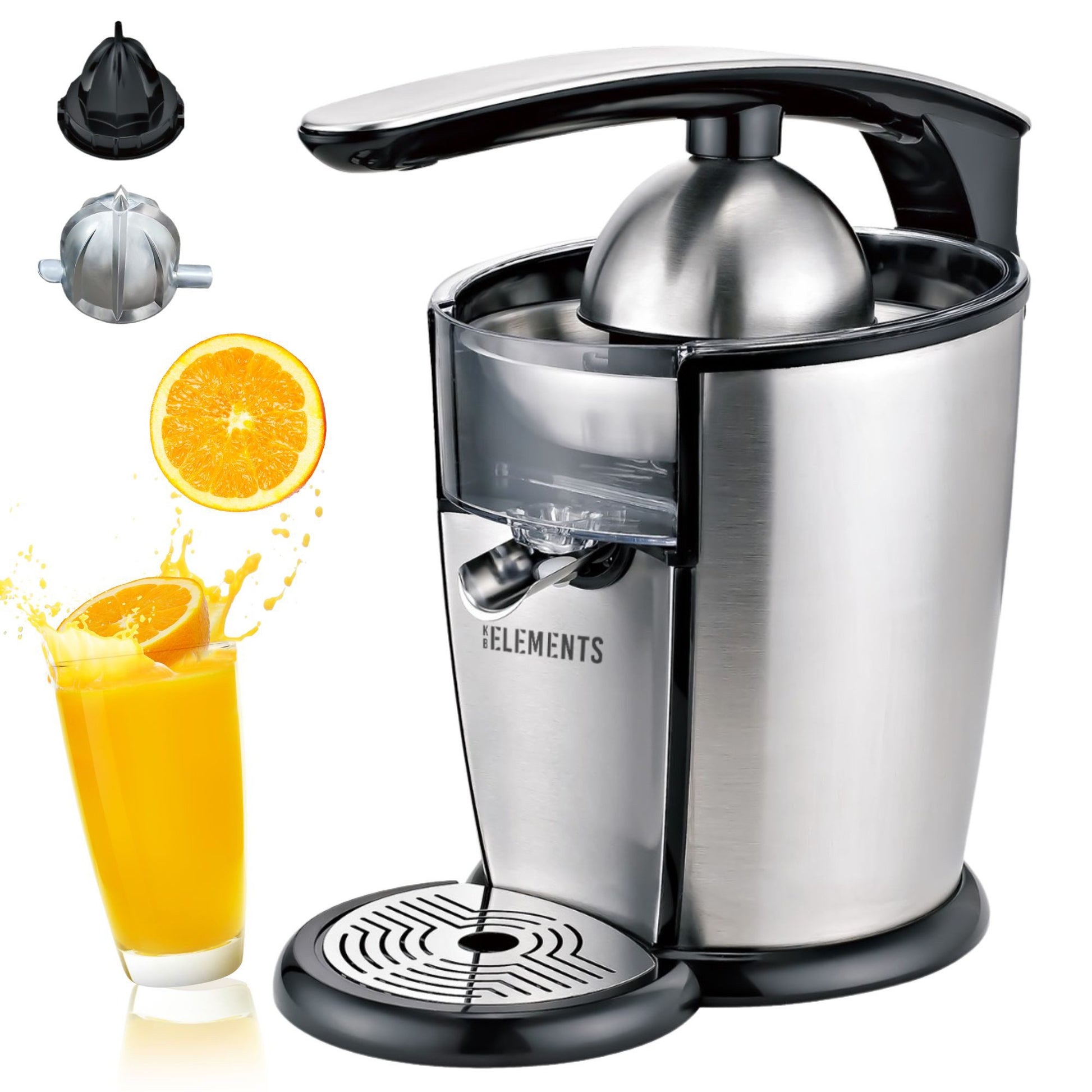 KB ELEMENTS elektrische Zitruspresse, 300 Watt Vollkupfer Motor, Edelstahl