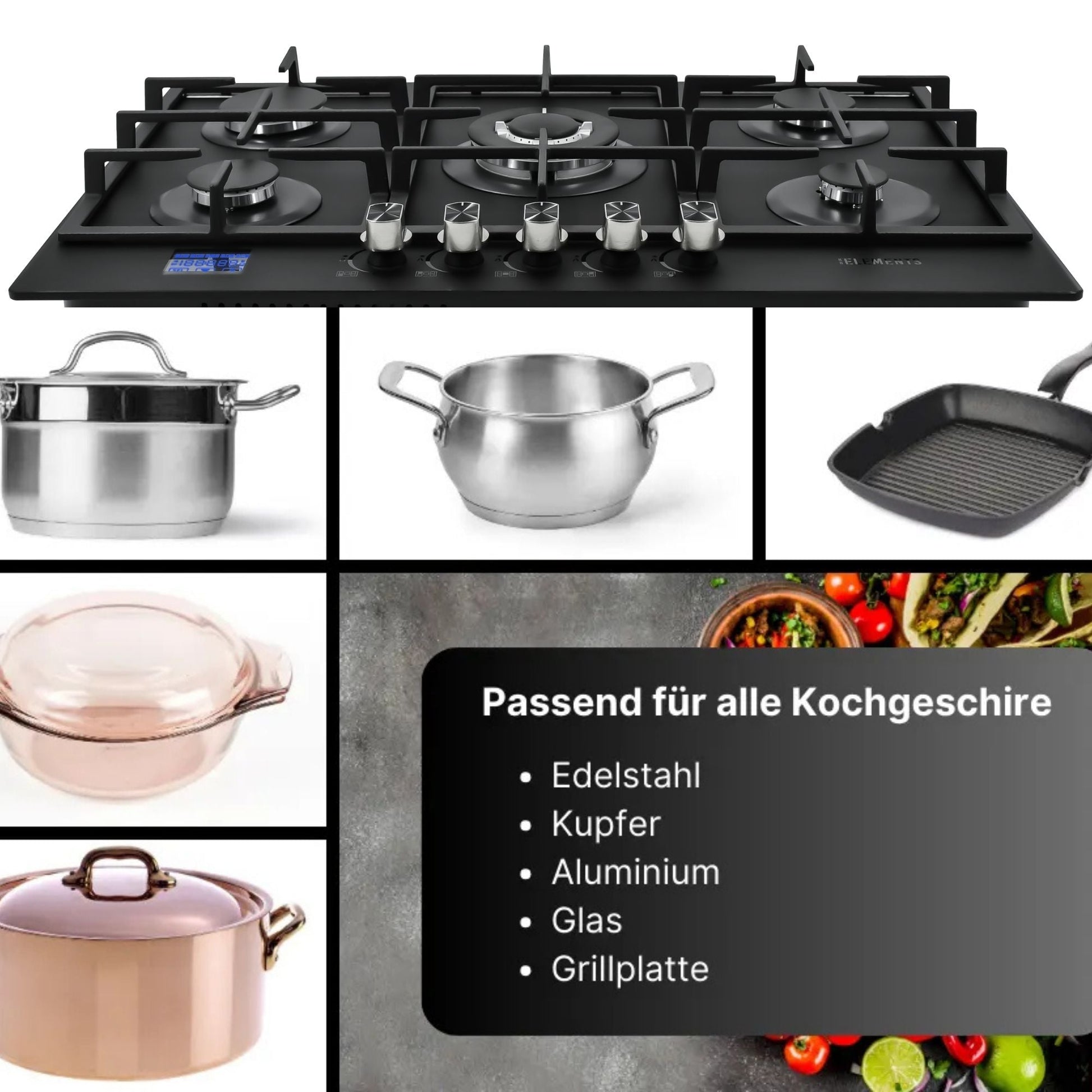Piezo-Zündung Gaskochfeld 76 cm – KB ELEMENTS Herdset ELK76GH1