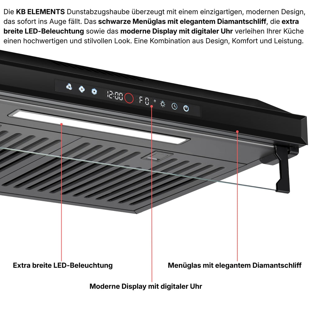 KB ELEMENTS Dunstabzugshaube 90 cm – 650 m³/h, Touch- & Gestensteuerung, Abluft & Umluft
