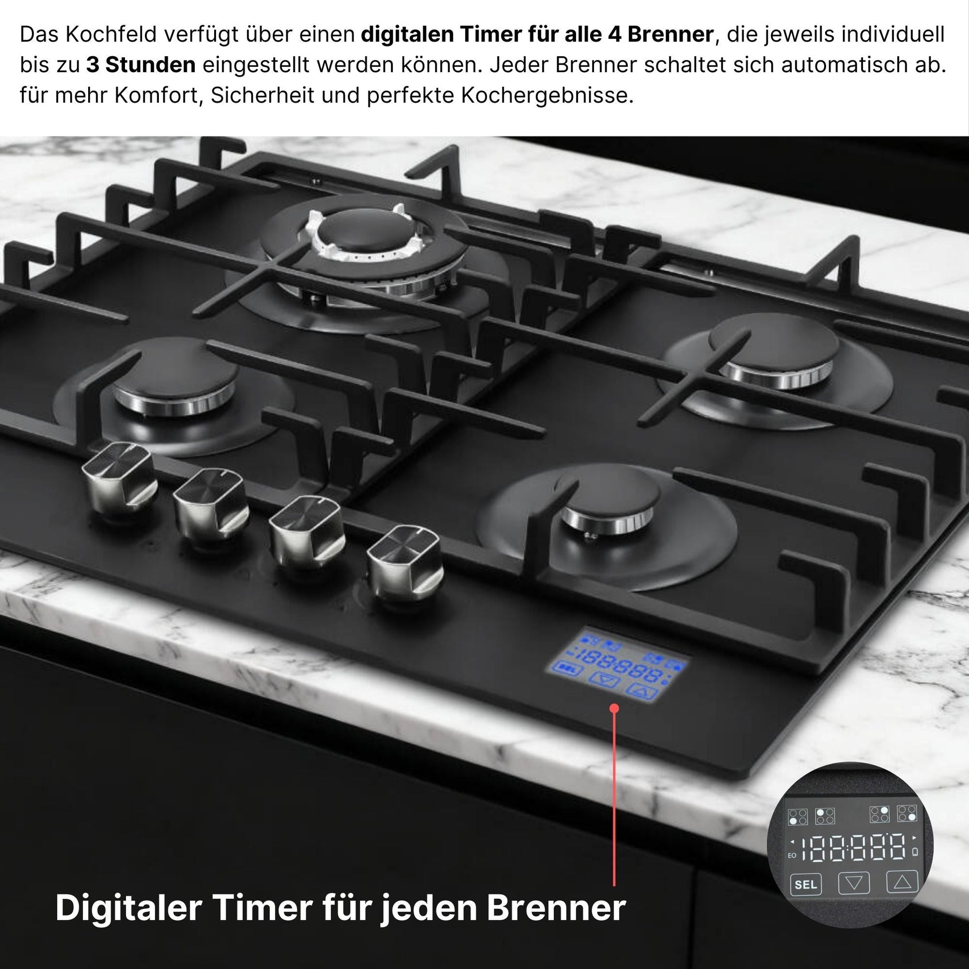 Vollkupfer-Brenner Gaskochfeld 60 cm – KB ELEMENTS Herdset ELK60GH1