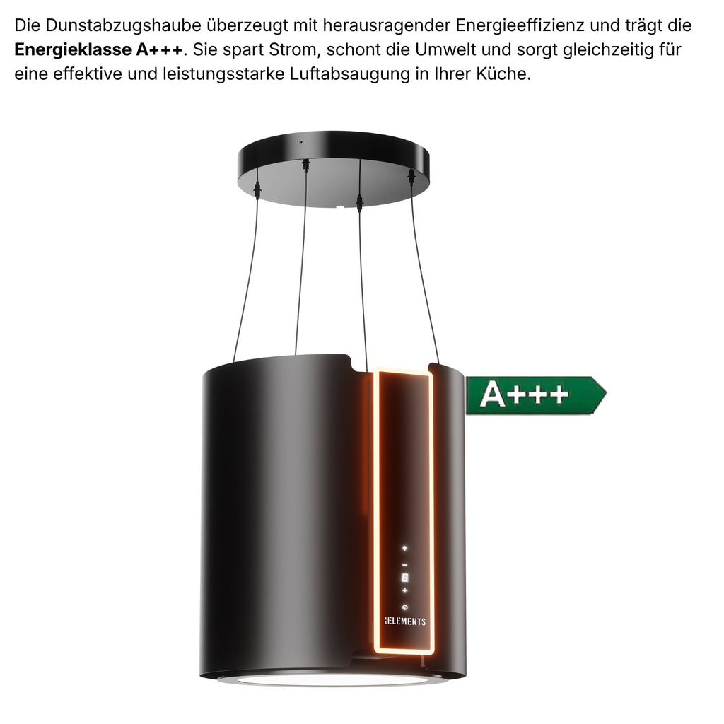 KB ELEMENTS Dunstabzugshaube freihängend 38 cm – 1000 m³/h, Touch & Fernbedienung, Umluft