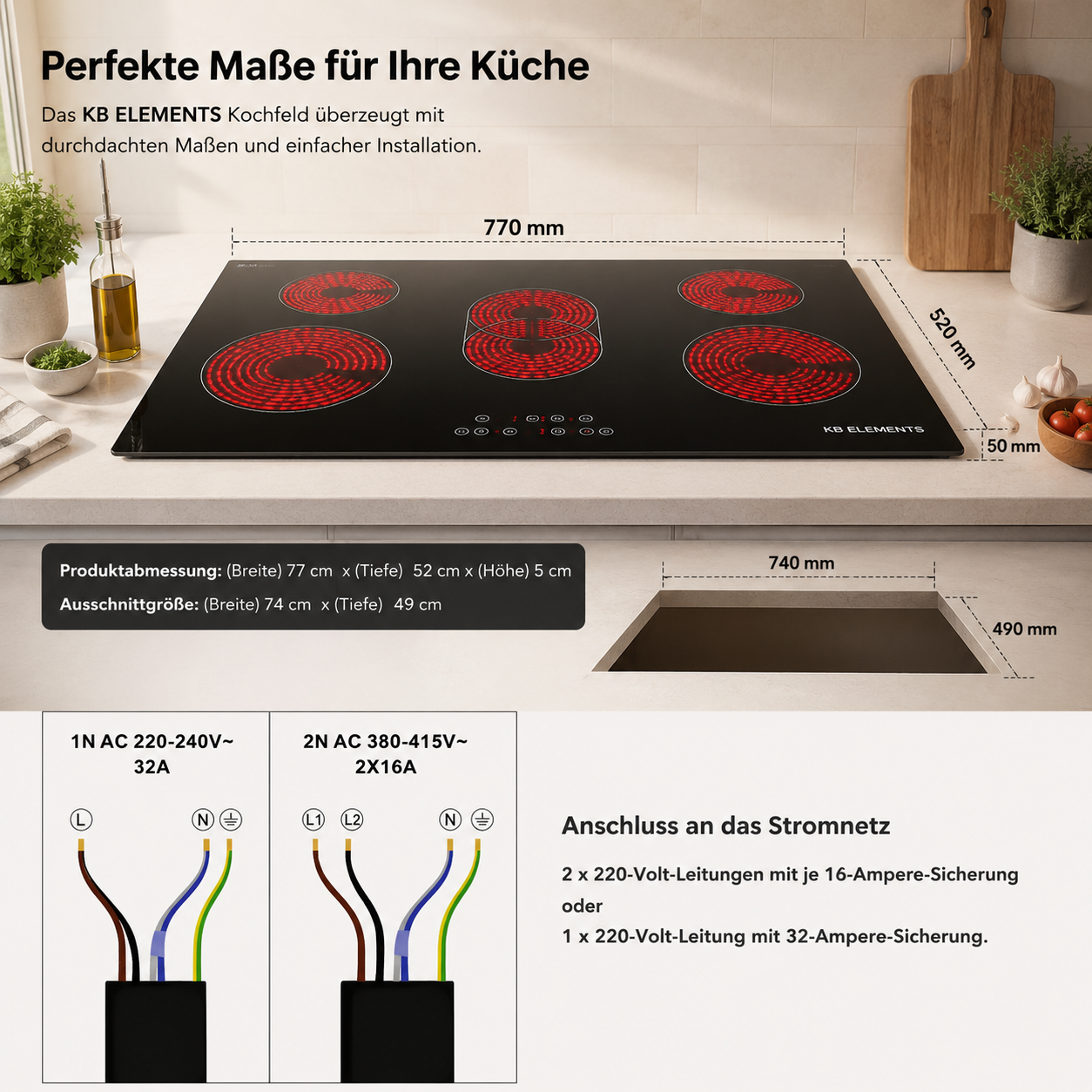 Sicherheitsfunktionen Restwärmeanzeige Glaskeramikkochfeld ELK77CR1 KB ELEMENTS Herdset