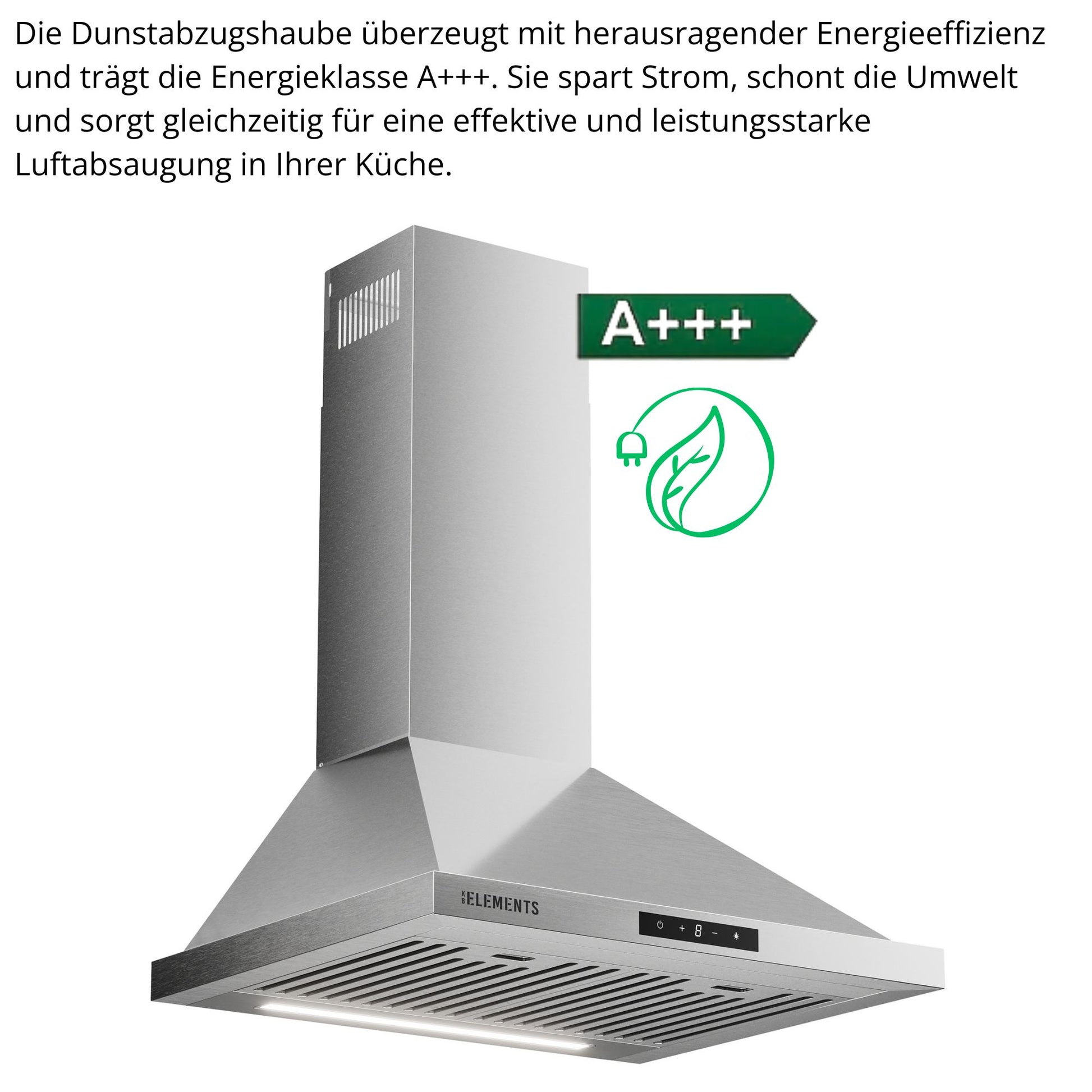 KB ELEMENTS Pyramiden-Dunstabzugshaube 60 cm Edelstahl – 650 m³/h, A+++, Touch- & Gestensteuerung