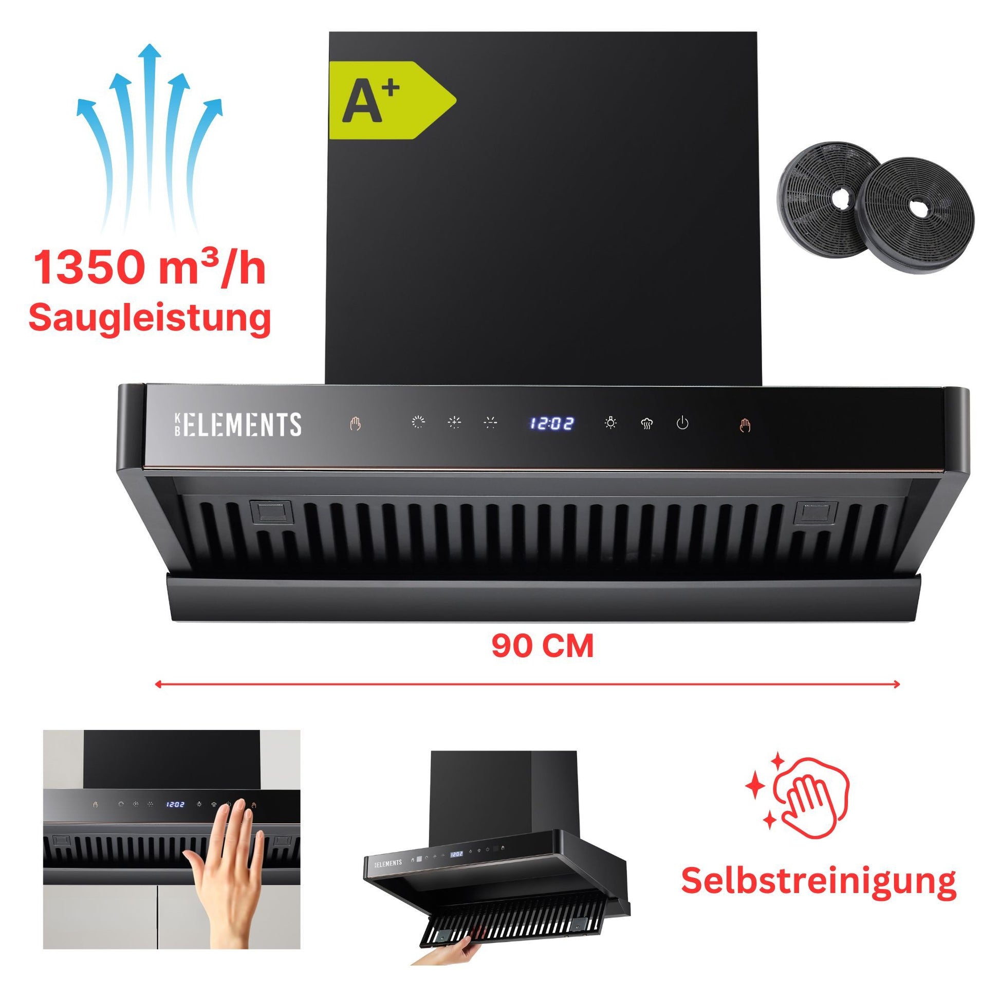 KB Elements Wandhaube Dunstabzugshaube 90 CM, ELK152H90