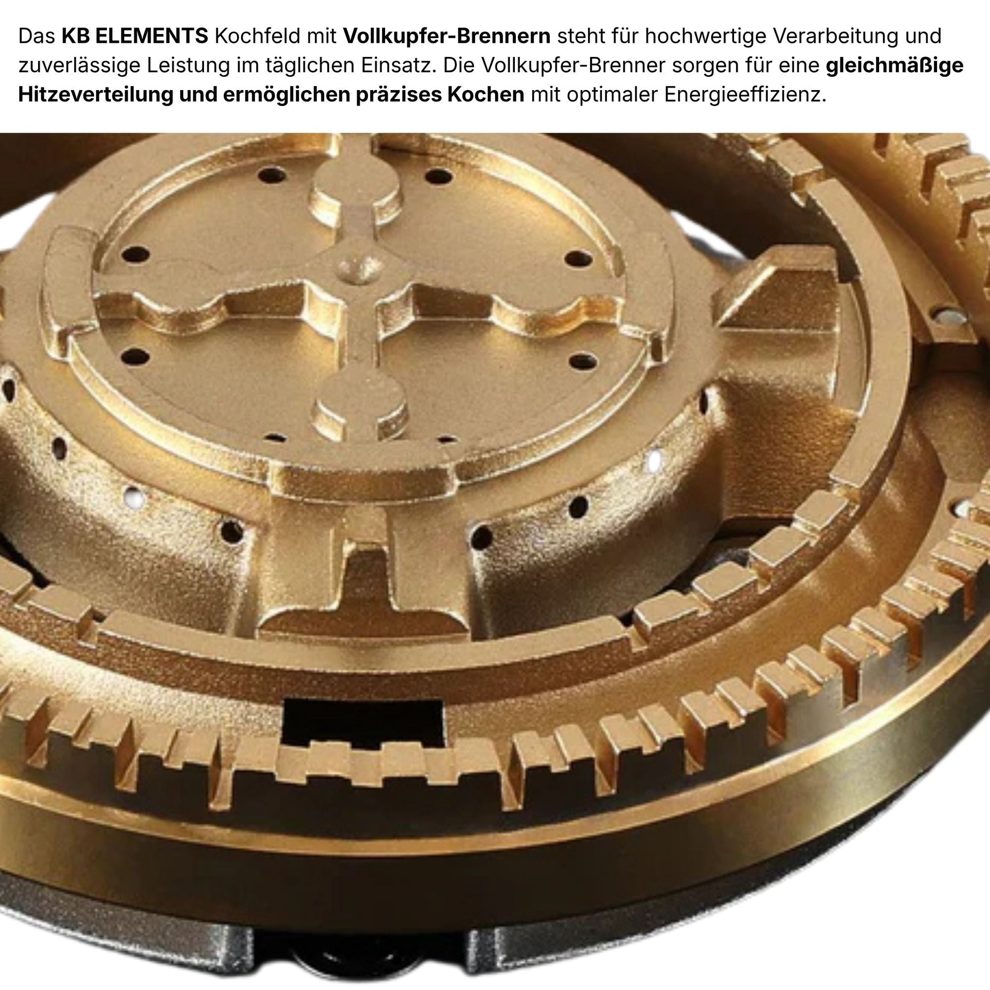 Vollkupfer-Brenner Gaskochfeld ELK60GH2 Edelstahl KB ELEMENTS Herdset
