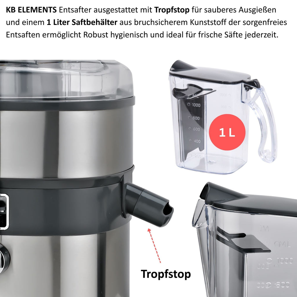 KB ELEMENTS Edelstahl Entsafter, 800 Watt Voll Kupfer Motor, Touch Display