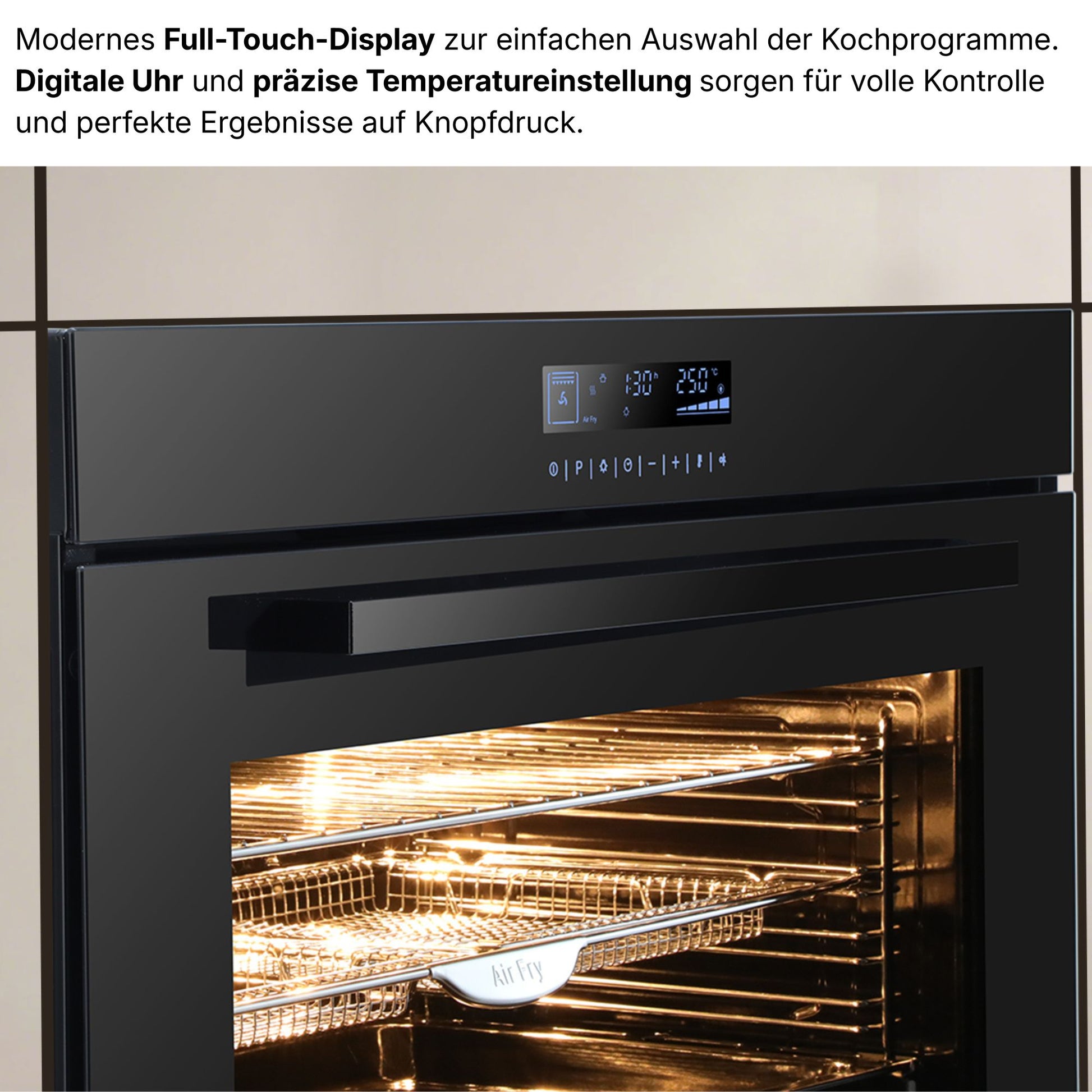 Full Touch Display Bedienung Einbaubackofen 90 cm – intuitive Steuerung Detail KB ELEMENTS