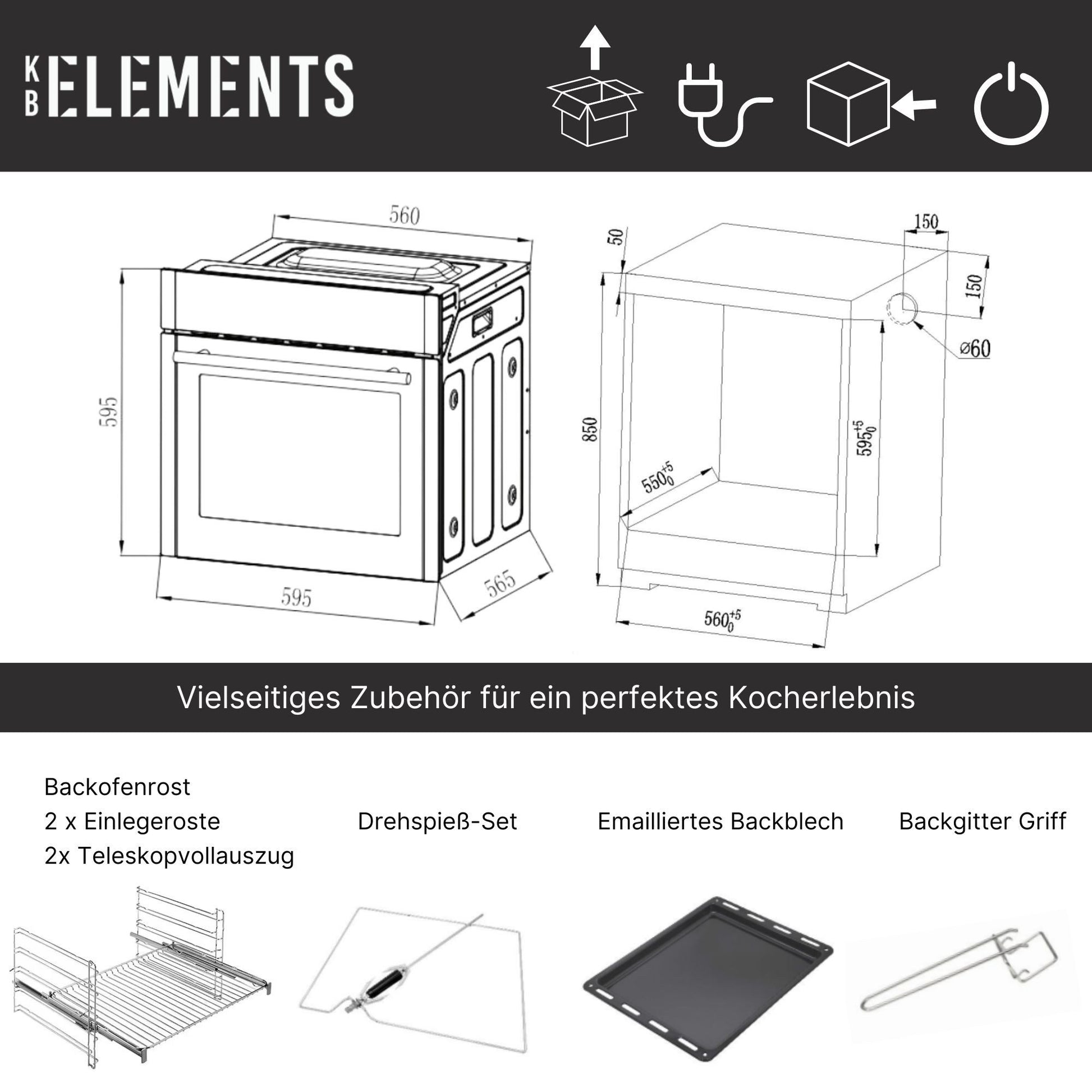 KB-ELEMENTS 70 Liter Einbaubackofen