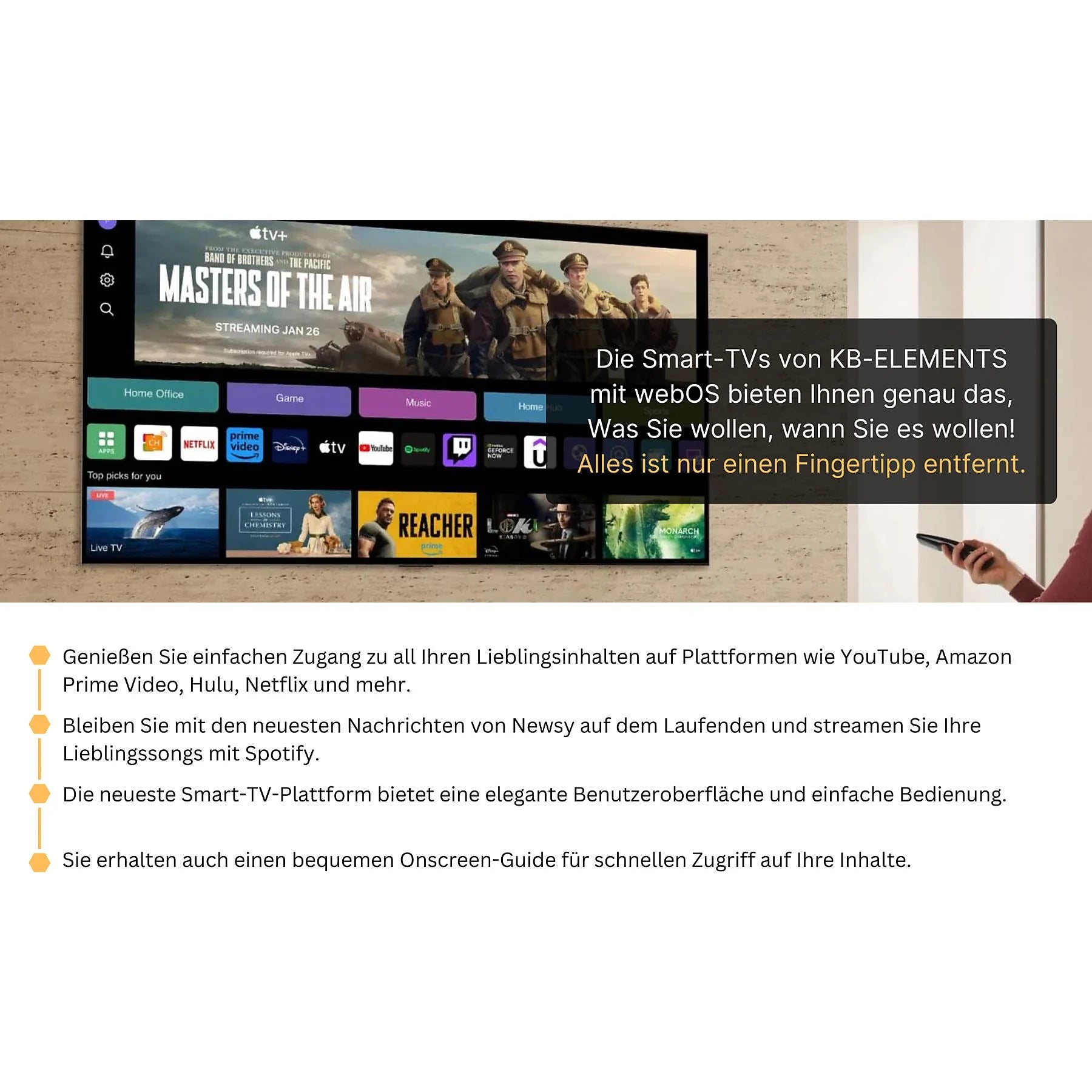 KB ELEMENTS LED TV 43 Zoll / 108 cm, UHD 4K, SMART TV, webOS