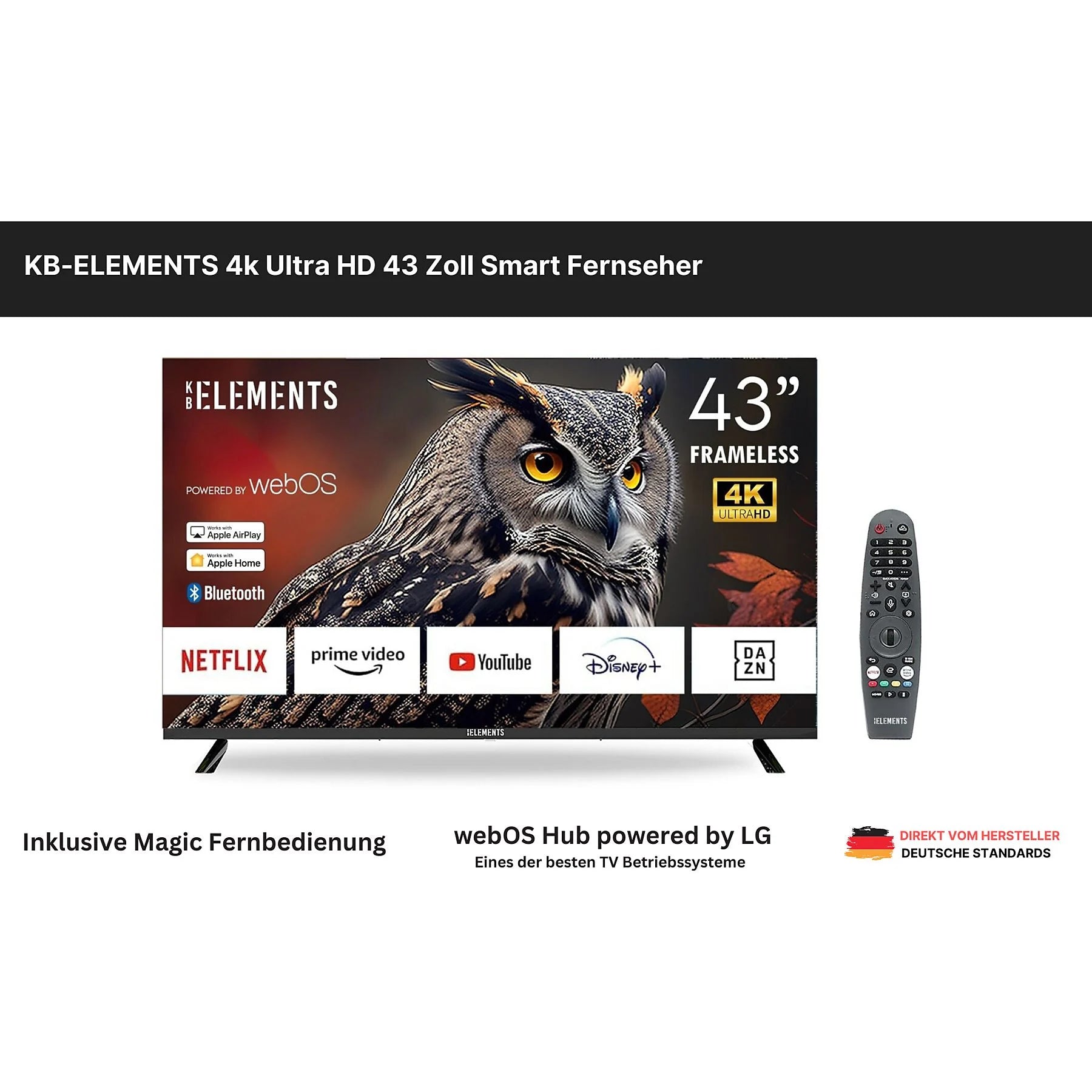 KB ELEMENTS LED TV 43 Zoll / 108 cm, UHD 4K, SMART TV, webOS