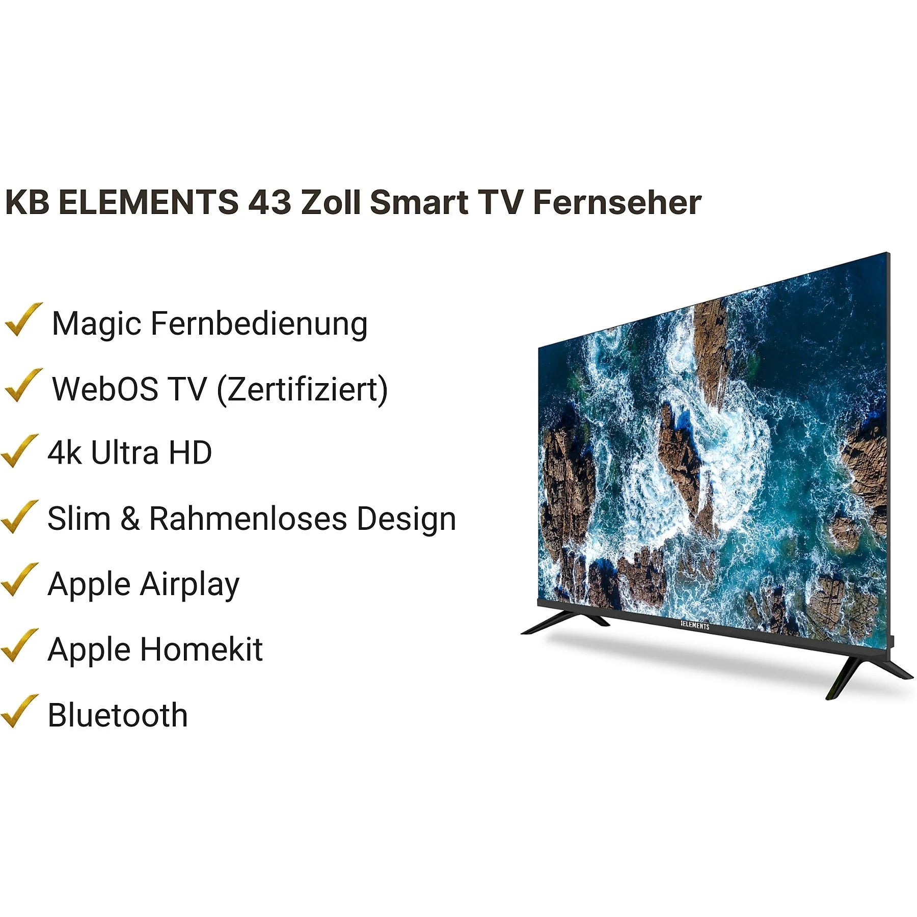 KB ELEMENTS LED TV 43 Zoll / 108 cm, UHD 4K, SMART TV, webOS