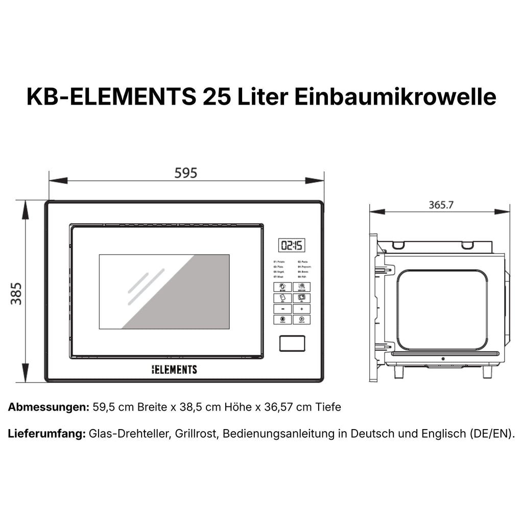 Abmessungen Einbau-Mikrowelle ELK25MB1 595x385x367 mm KB ELEMENTS