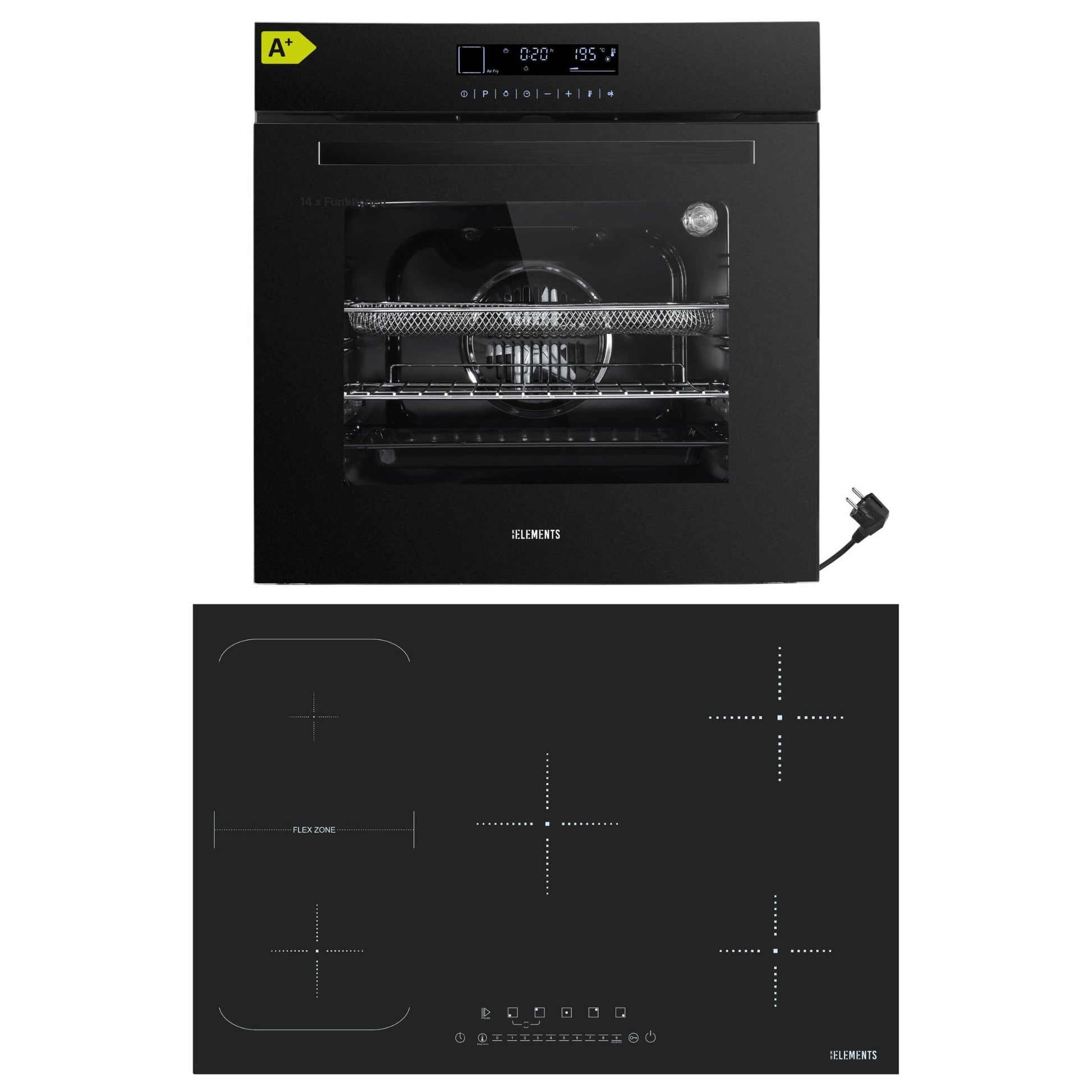 KB ELEMENTS Herdset 2-teilig ELK75DV1 ELK105PF Backofen Touch Display Induktion 77 cm 5 Zonen Schwarz KB ELEMENTS