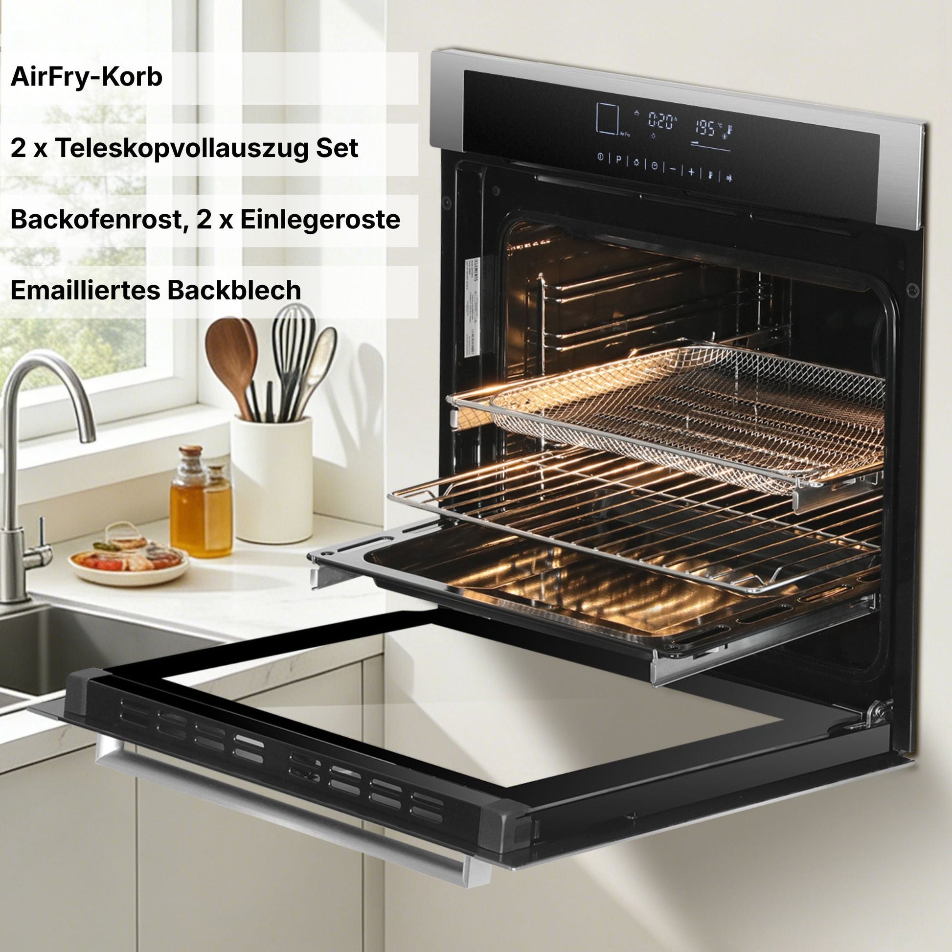 Full Touch Display Bedienung Einbaubackofen ELK75DV3 Silber/Edelstahl KB ELEMENTS