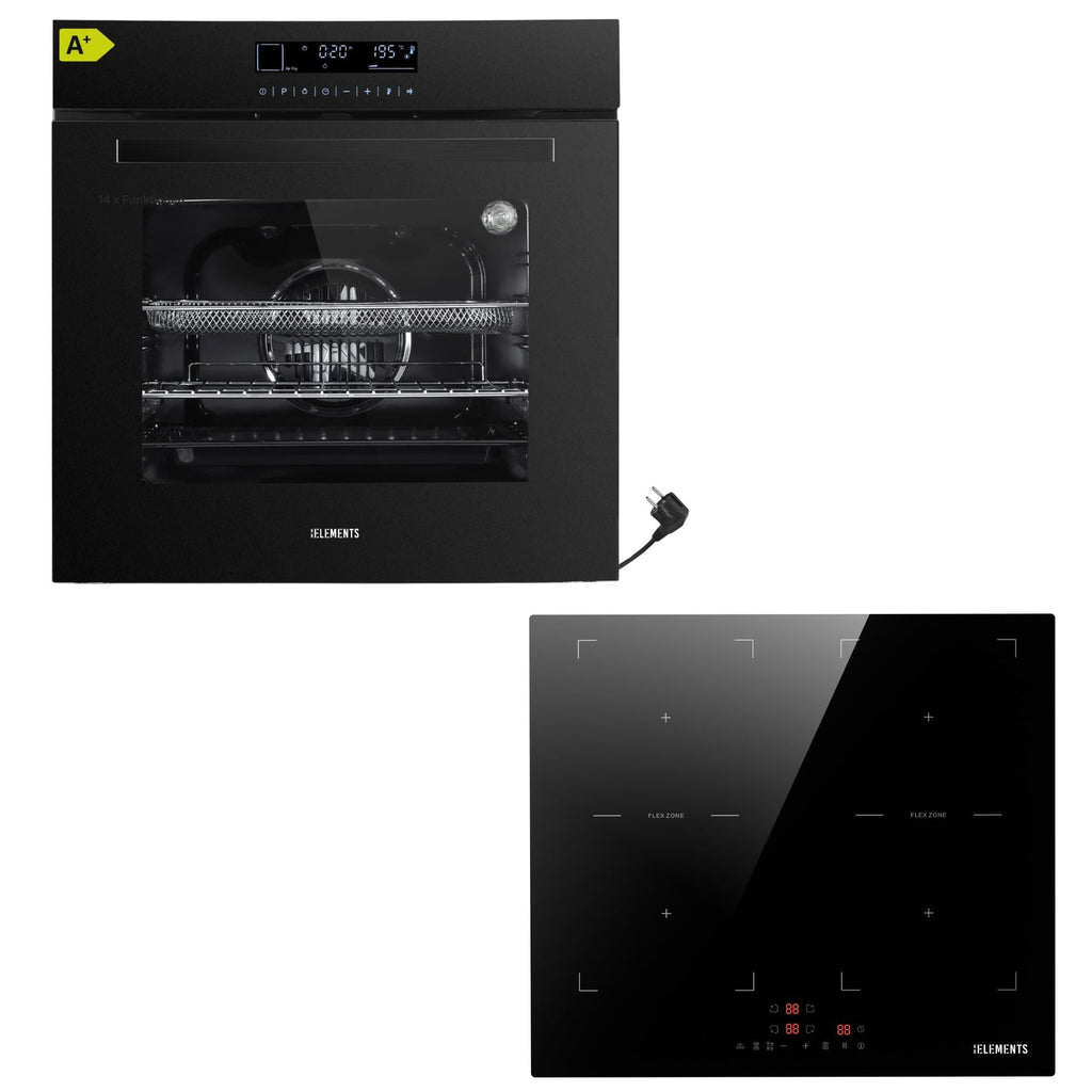 KB ELEMENTS Herdset 2-teilig ELK75DV1 ELK60FB1 Backofen Full Touch Display Induktionskochfeld 2 Flexzonen Schwarz KB ELEMENTS