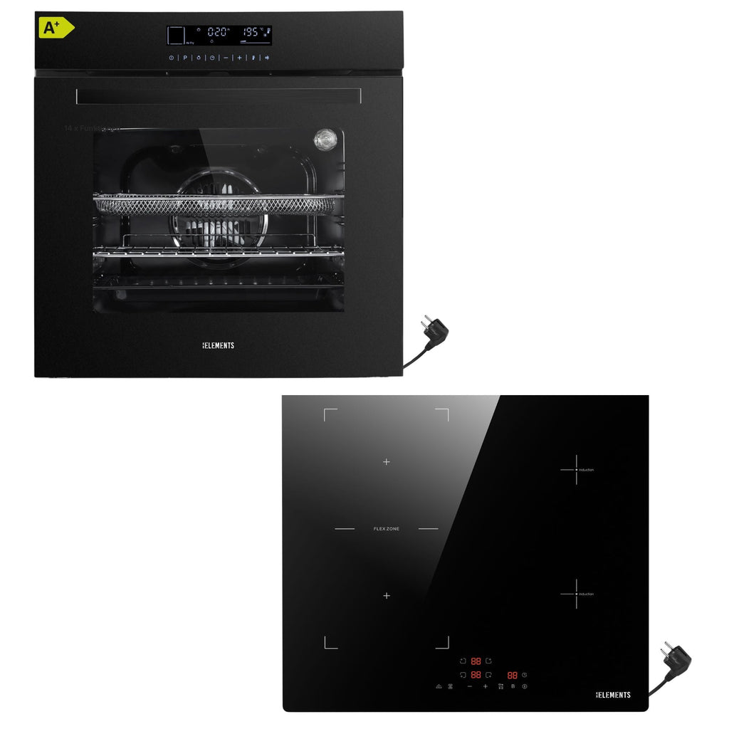 KB ELEMENTS Herdset 2-teilig ELK75DV1 ELK60PB1 Backofen Touch Display Induktion Schuko Plug Play Schwarz KB ELEMENTS