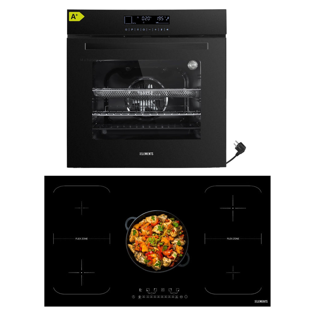KB ELEMENTS Herdset 2-teilig ELK75DV1 ELK106PF Backofen Touch Display Induktion 90 cm 5 Zonen Schwarz KB ELEMENTS