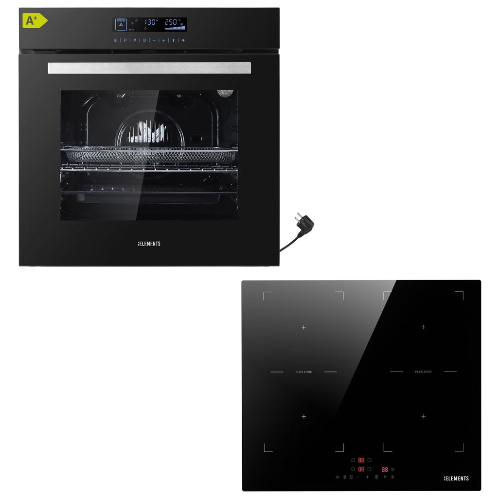 KB ELEMENTS Herdset 2-teilig ELK75DV2 ELK60FB1 Backofen Touch Display Induktion 2 Flexzonen Schwarz Silber KB ELEMENTS