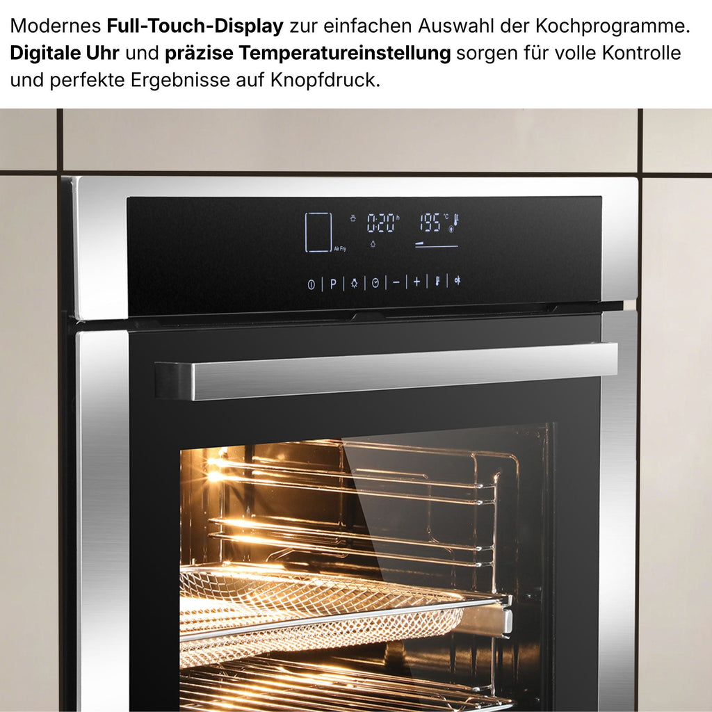 Einbaubackofen ELK75DV3 Silber/Edelstahl geöffnet – 73 Liter Garraum Innenraum KB ELEMENTS