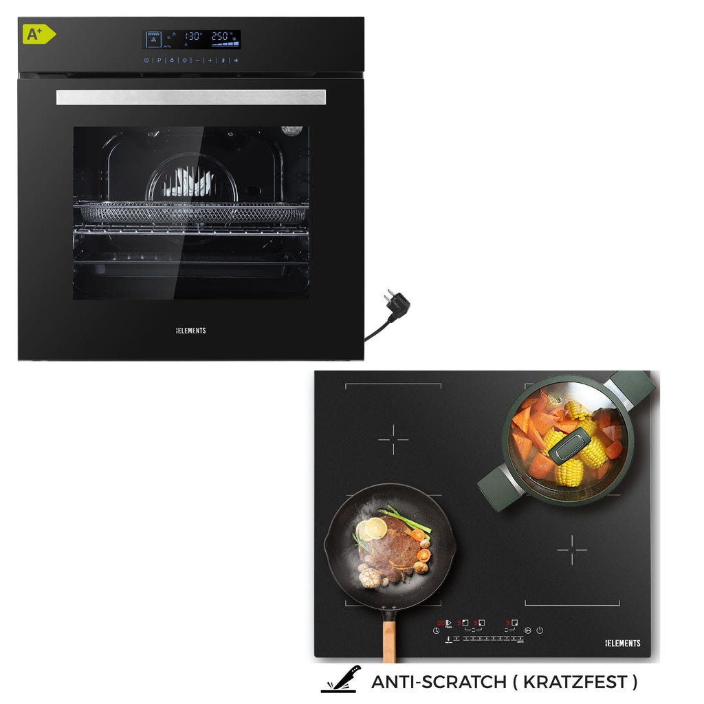 KB ELEMENTS Herdset 2-teilig ELK75DV2 ELK111AS Backofen Touch Display AntiScratch Induktion 2 Flexzonen Schwarz Silber KB ELEMENTS