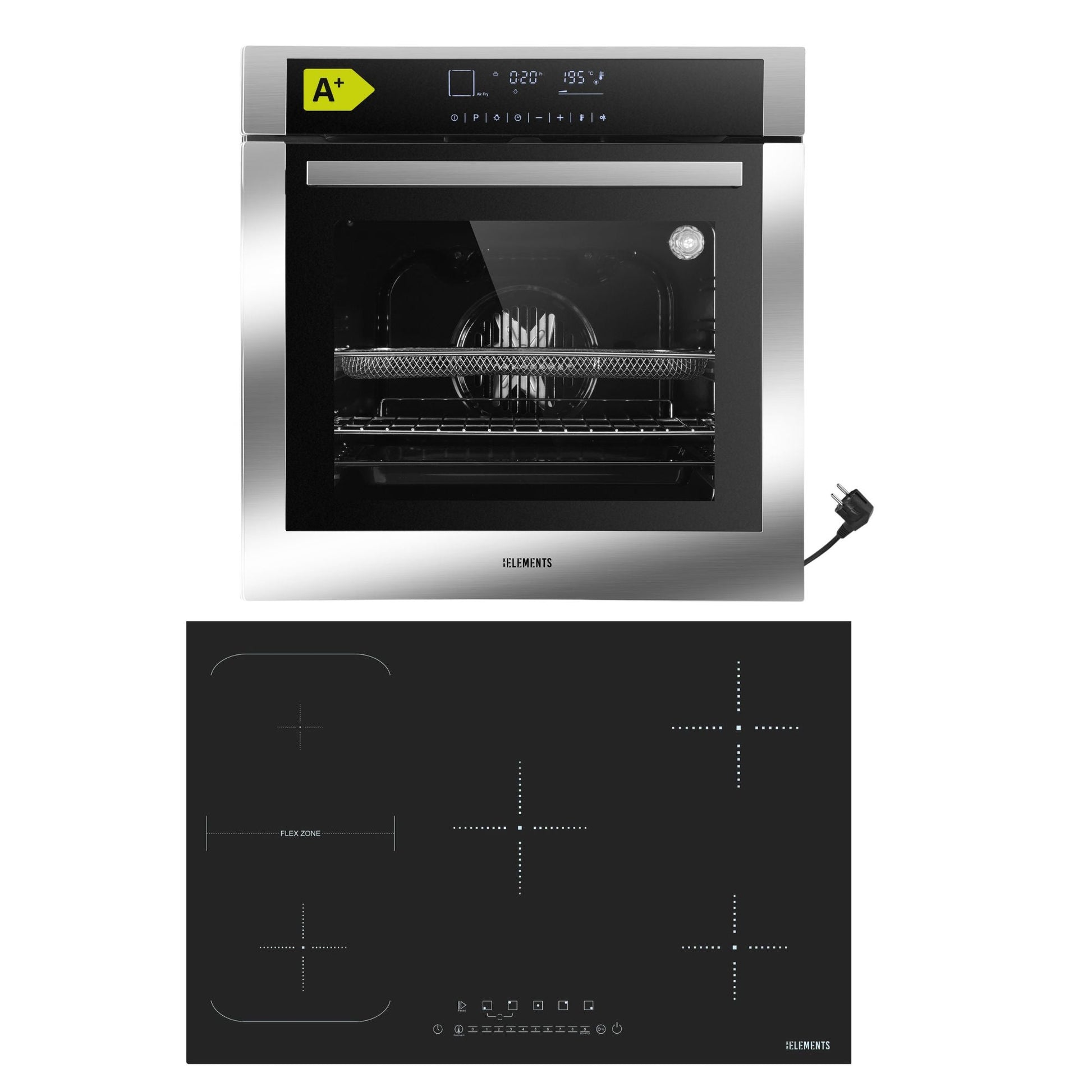 KB ELEMENTS Herdset 2-teilig ELK75DV3 ELK105PF Backofen Touch Display Induktion 77 cm 5 Zonen Silber Edelstahl KB ELEMENTS