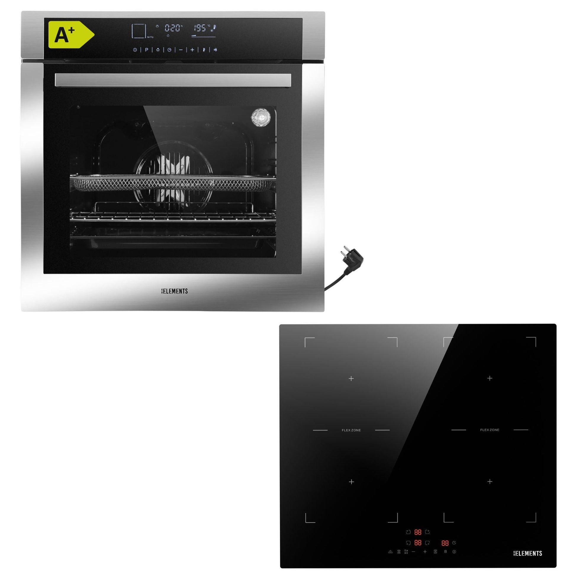 KB ELEMENTS Herdset 2-teilig ELK75DV3 ELK60FB1 Backofen Touch Display Induktion 2 Flexzonen Silber Edelstahl KB ELEMENTS