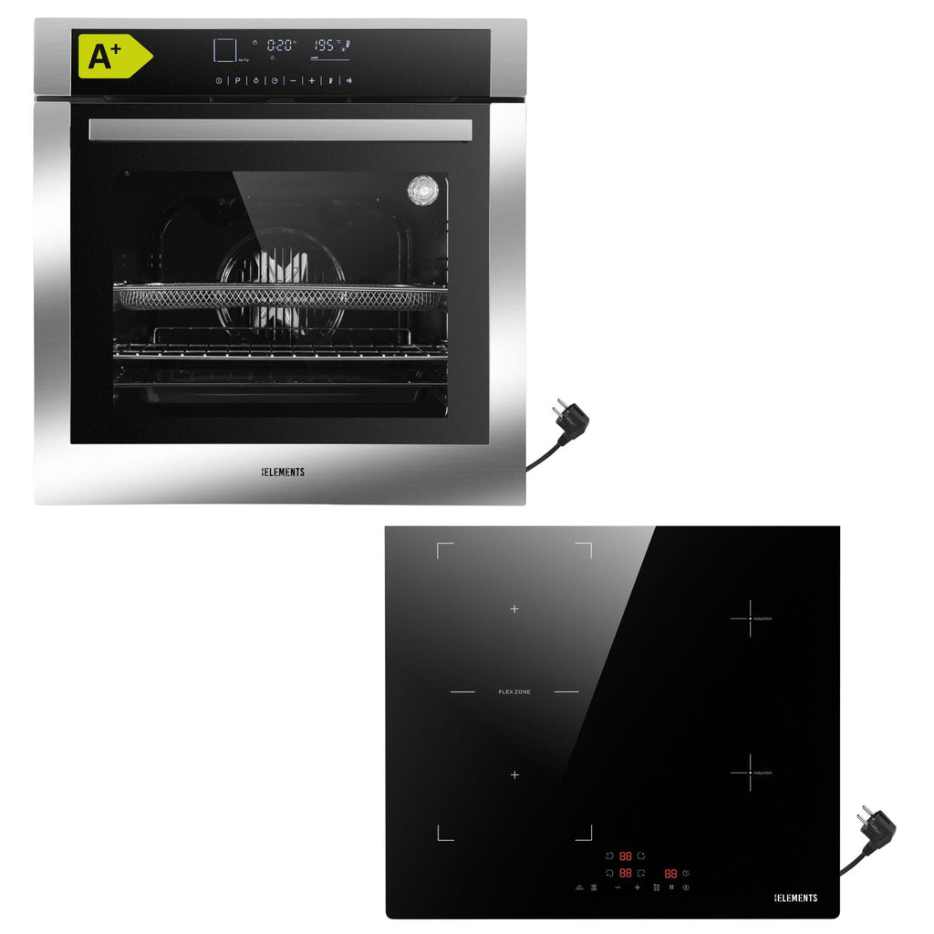 KB ELEMENTS Herdset 2-teilig ELK75DV3 ELK60PB1 Backofen Touch Display Induktion Schuko Silber Edelstahl KB ELEMENTS