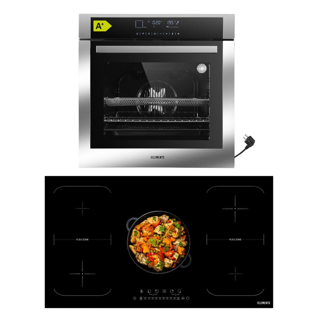 KB ELEMENTS Herdset 2-teilig ELK75DV3 ELK106PF Backofen Touch Display Induktion 90 cm 5 Zonen Silber Edelstahl KB ELEMENTS