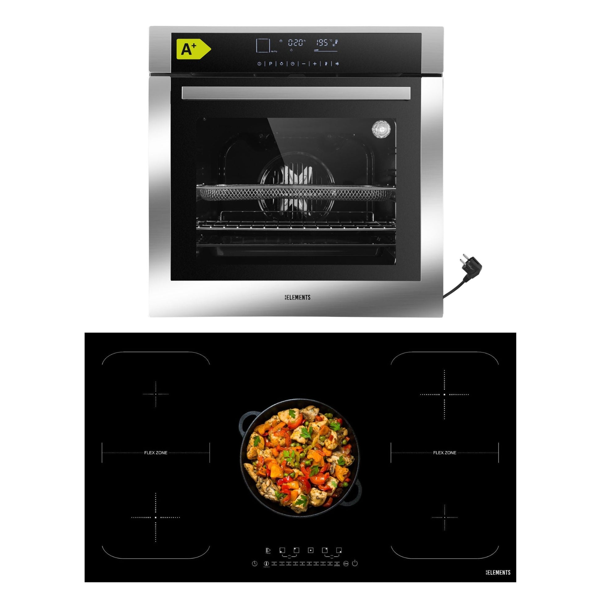KB ELEMENTS Herdset 2-teilig ELK75DV3 ELK106PF Backofen Touch Display Induktion 90 cm 5 Zonen Silber Edelstahl KB ELEMENTS