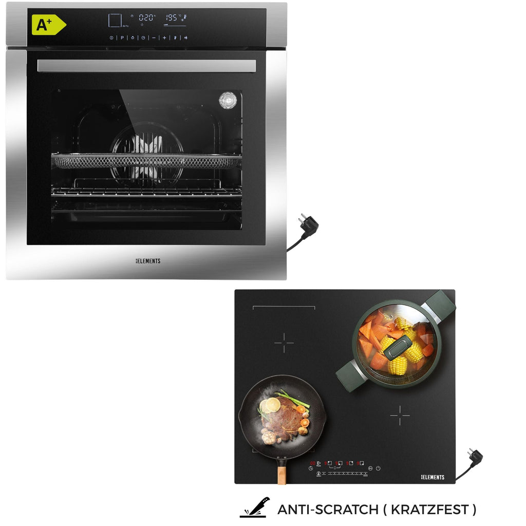 KB ELEMENTS Herdset 2-teilig ELK75DV3 ELK112AS Backofen Touch Display AntiScratch Induktion Schuko Silber Edelstahl KB ELEMENTS