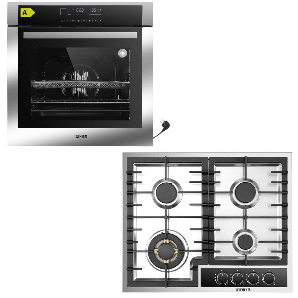 KB ELEMENTS Herdset 2-teilig ELK75DV3 ELK60GH2 Backofen Touch Display Gaskochfeld 60 cm 4 Brenner Silber Edelstahl KB ELEMENTS