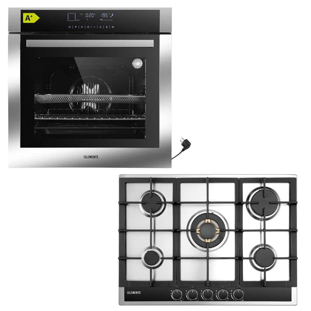 KB ELEMENTS Herdset 2-teilig ELK75DV3 ELK70GH1 Backofen Touch Display Gaskochfeld 70 cm 5 Brenner Silber Edelstahl KB ELEMENTS