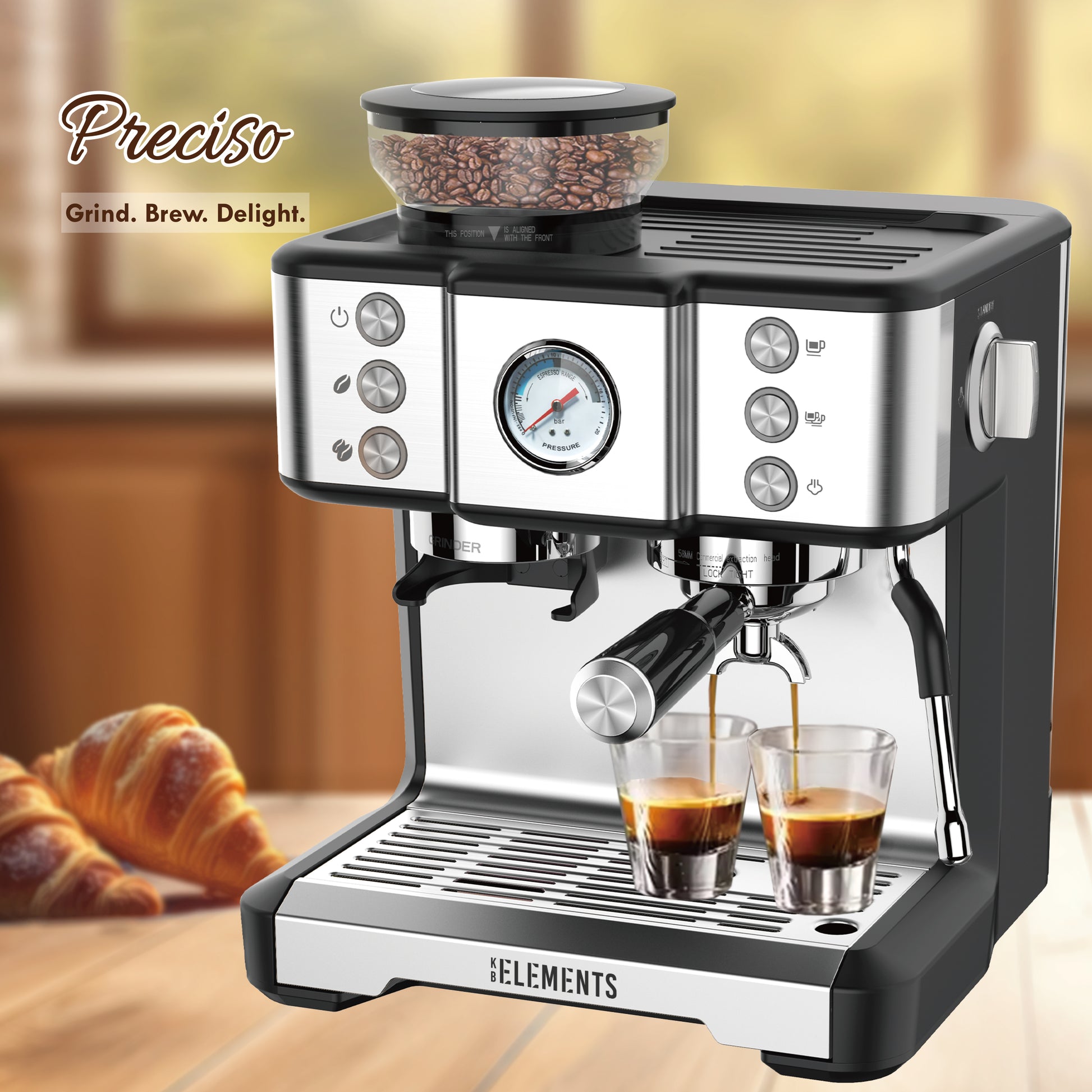 KB-ELEMENTS Espressomaschine mit 20-bar Hochdruck ELK201CS