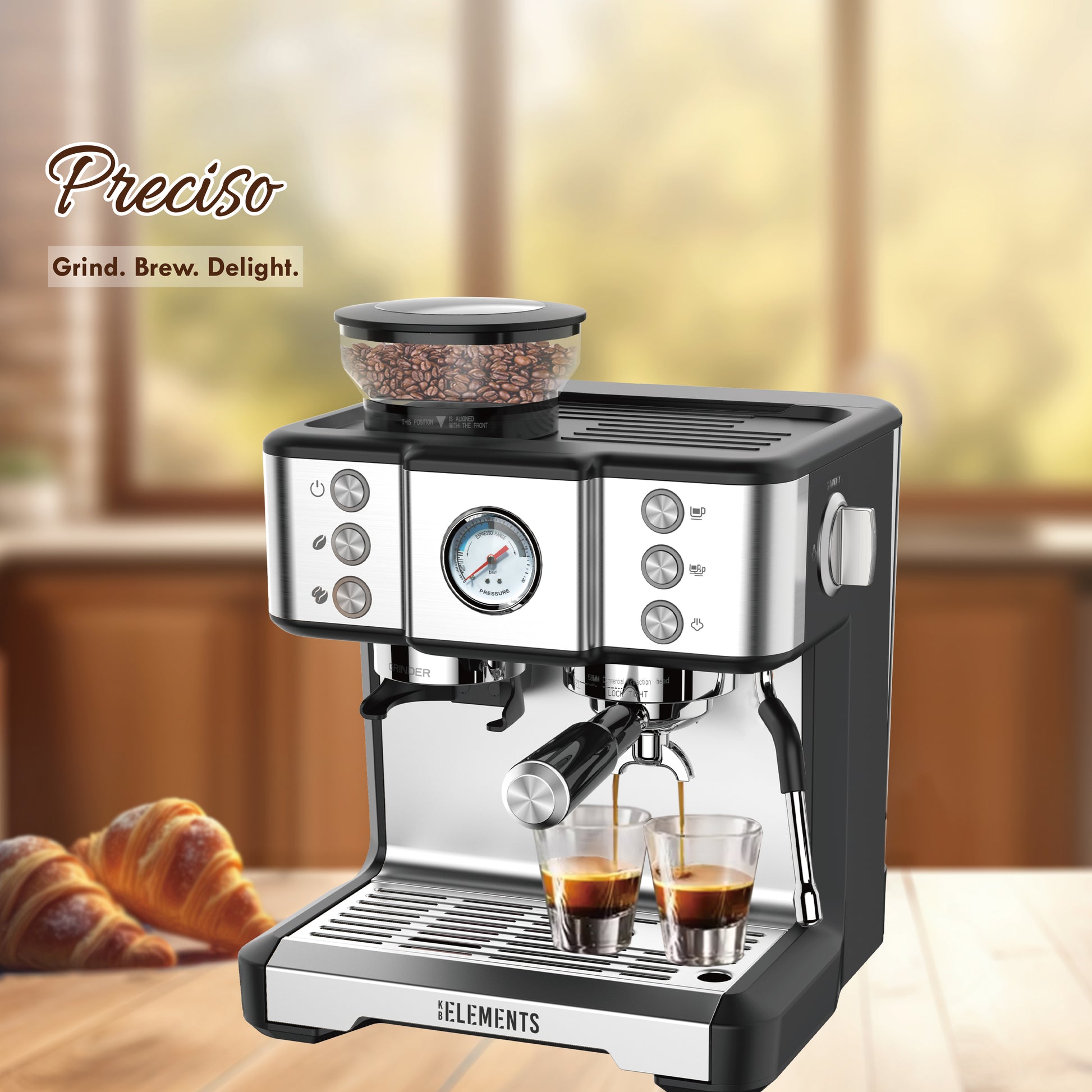 KB-ELEMENTS Espressomaschine mit 20-bar Hochdruck ELK201CS