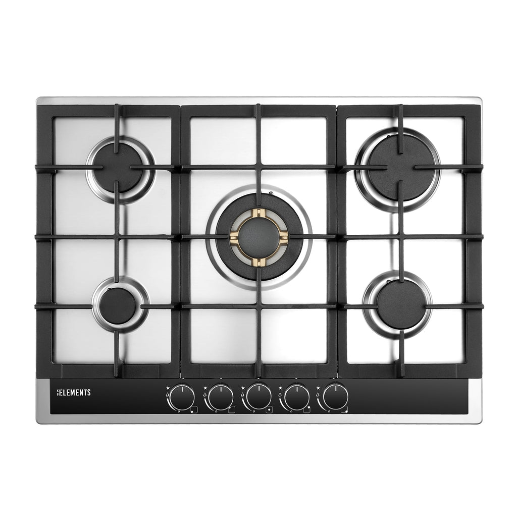 Gaskochfeld ELK70GH1 70 cm Edelstahl 5 Brenner 10500 W Wok-Dreifachbrenner KB ELEMENTS