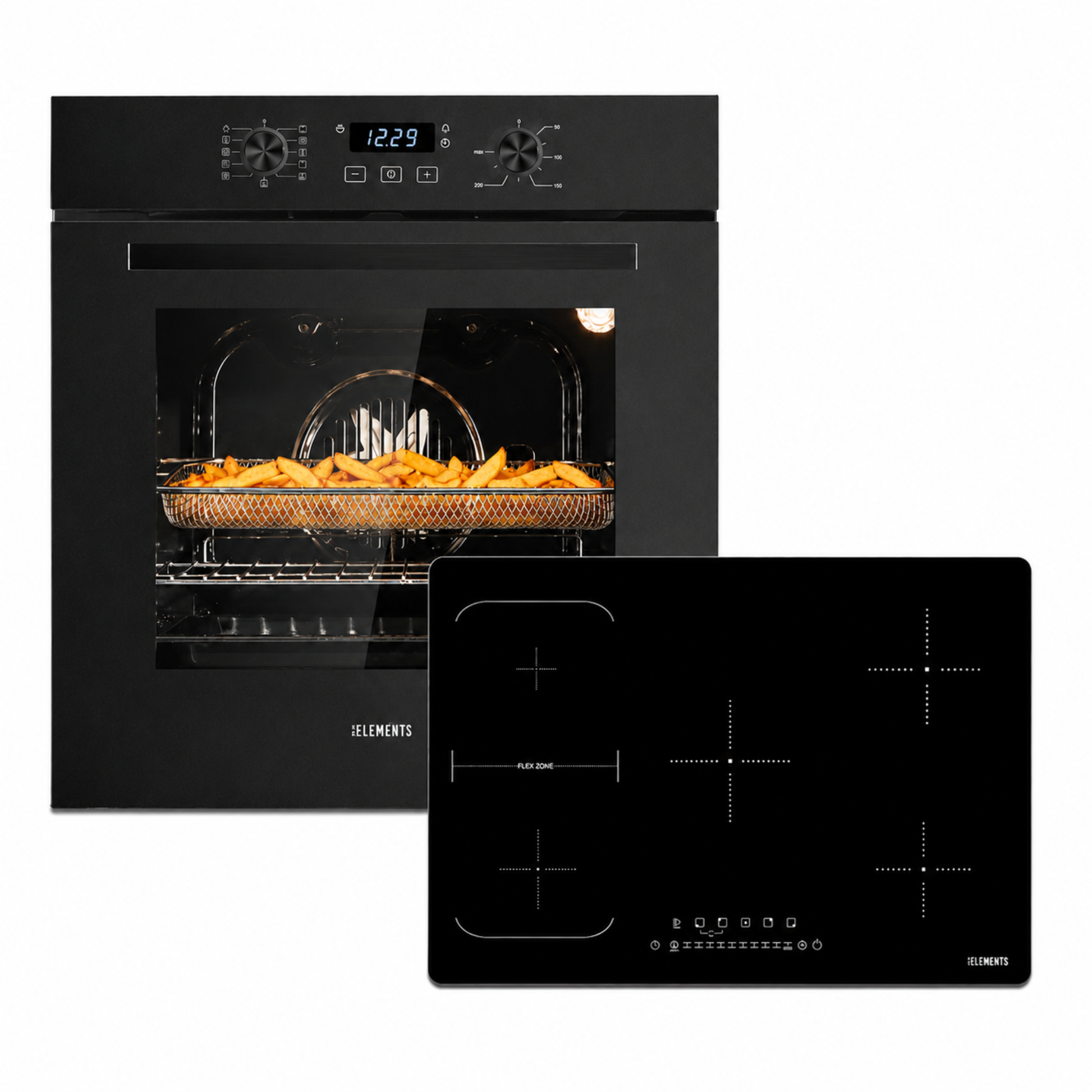KB ELEMENTS Herdset 2-teilig ELK75EV1P ELK105PF – Einbaubackofen 60 cm Induktionskochfeld 77 cm 5 Zonen Schwarz