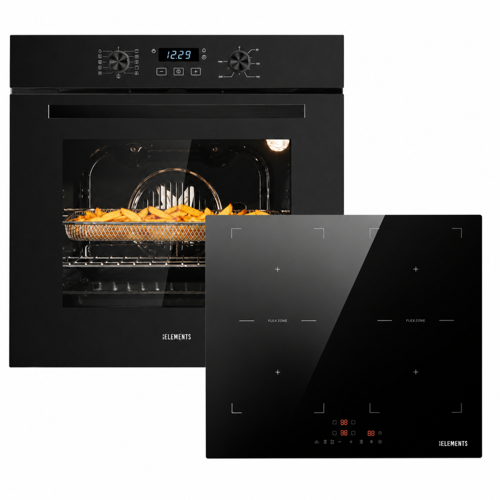 KB ELEMENTS Herdset 2-teilig ELK75EV1P ELK60FB1 – Einbaubackofen 60 cm Induktionskochfeld Schwarz