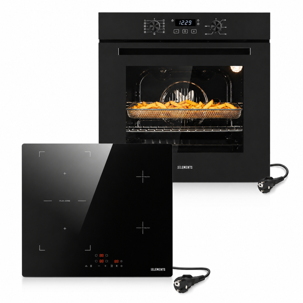 KB ELEMENTS Herdset 2-teilig ELK75EV1P ELK60PB1 – Einbaubackofen 60 cm Induktionskochfeld Schuko Schwarz